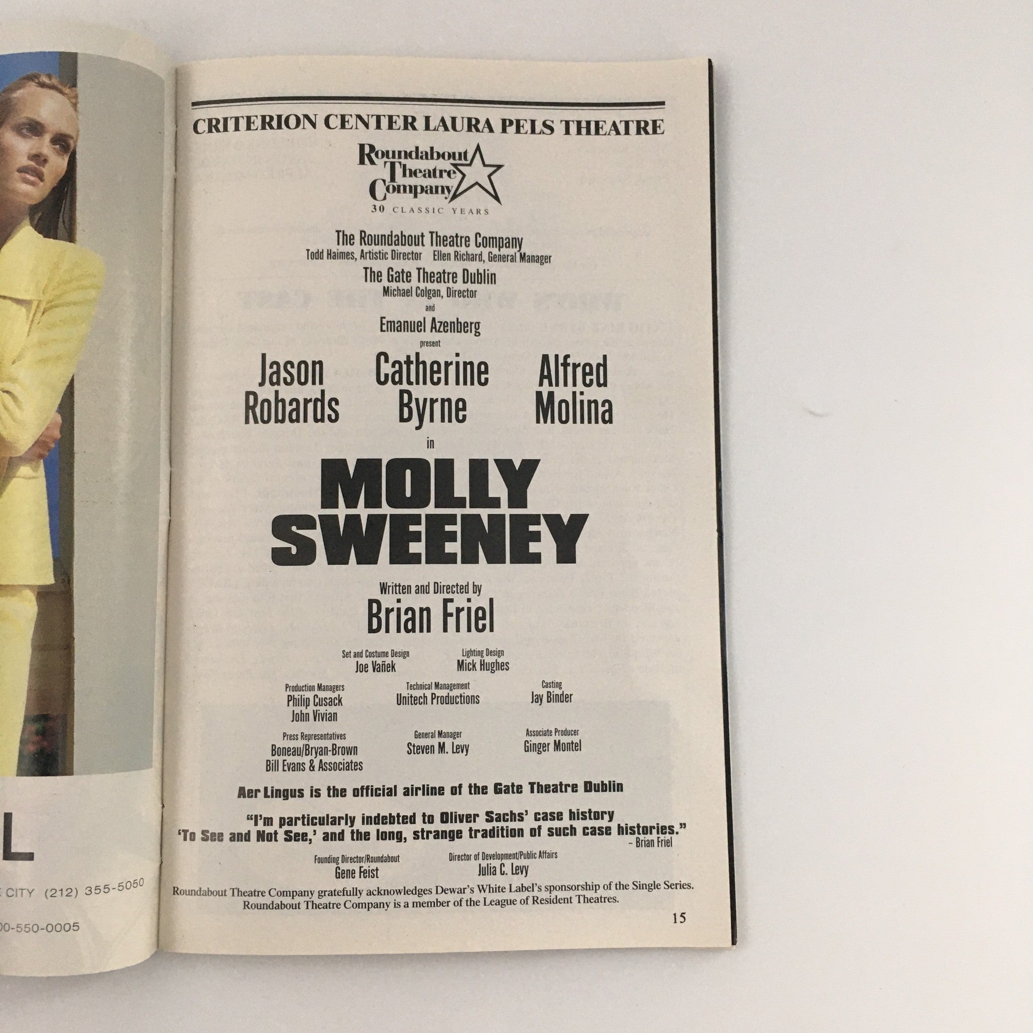 1996 Playbill Laura Pels Theatre 'Molly Sweeney' Jason Robards, Alfred Molina