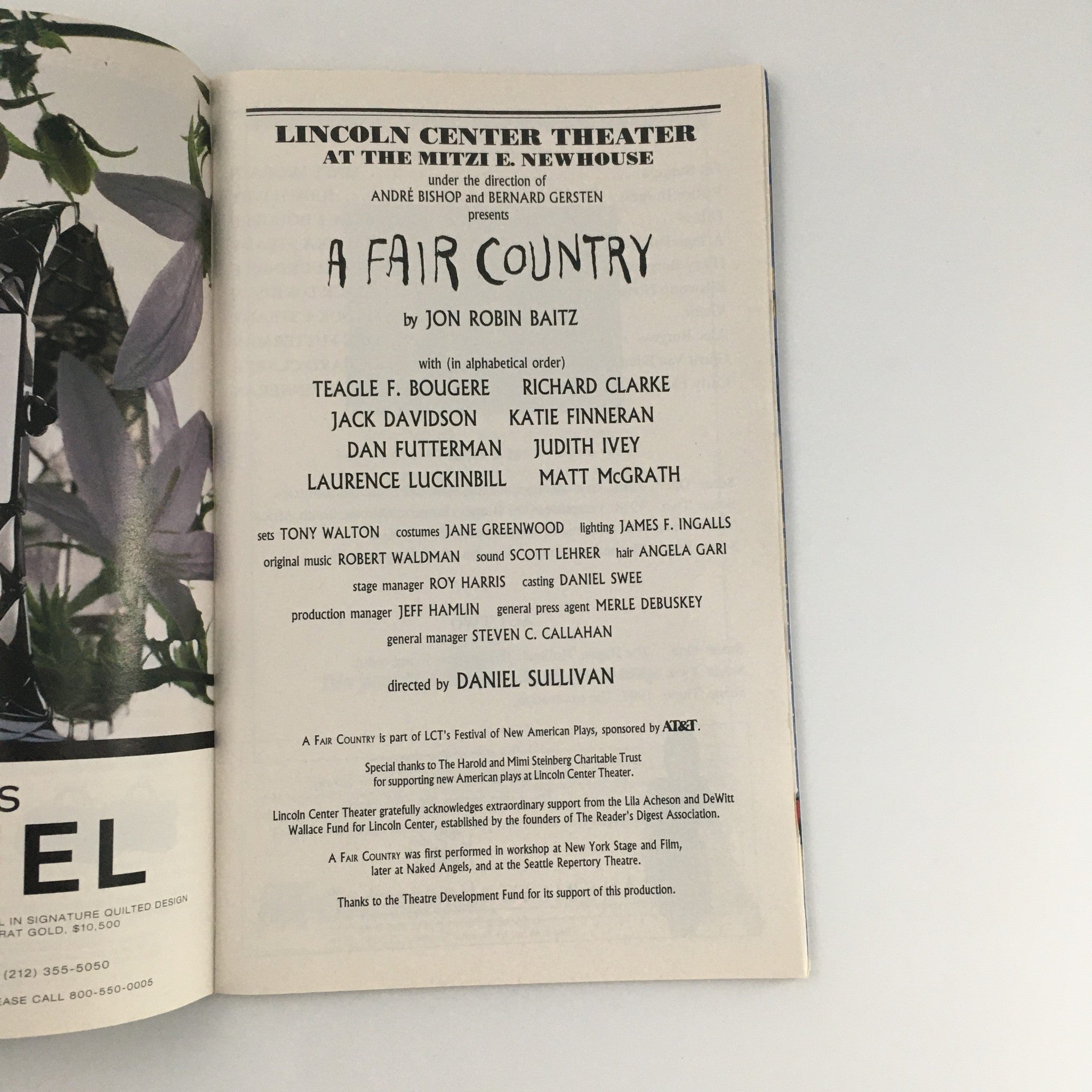 1996 Playbill Mitzi E. Newhouse 'A Fair Country' Teagle F. Bougere, Judith Ivey