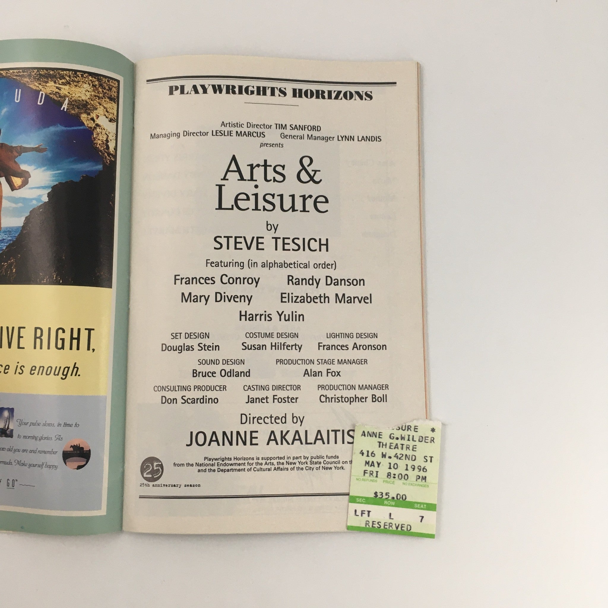 1996 Playbill Playwrights Horizons 'Arts & Leisure' Frances Conroy, Randy Danson