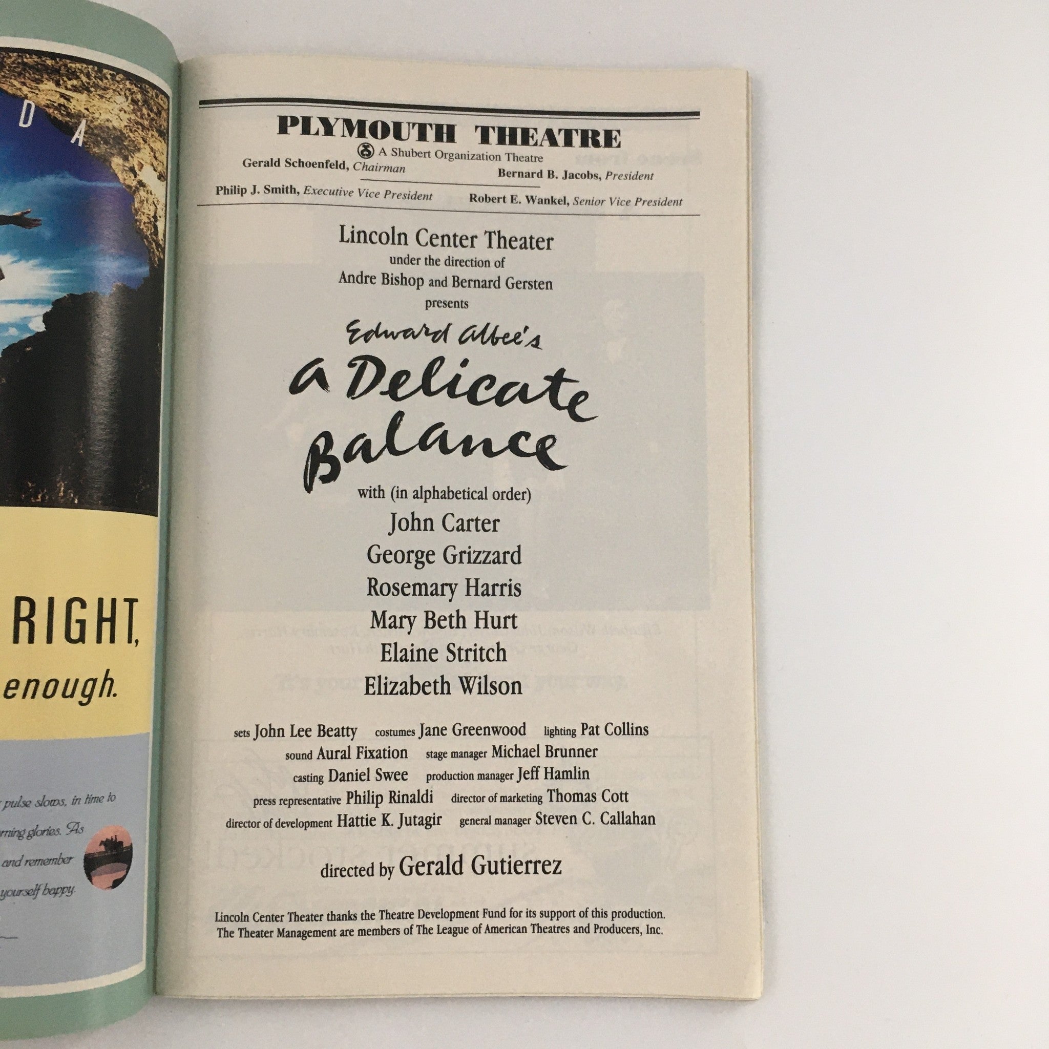 1996 Playbill Plymouth Theatre 'A Delicate Balance' John Carter, George Grizzard