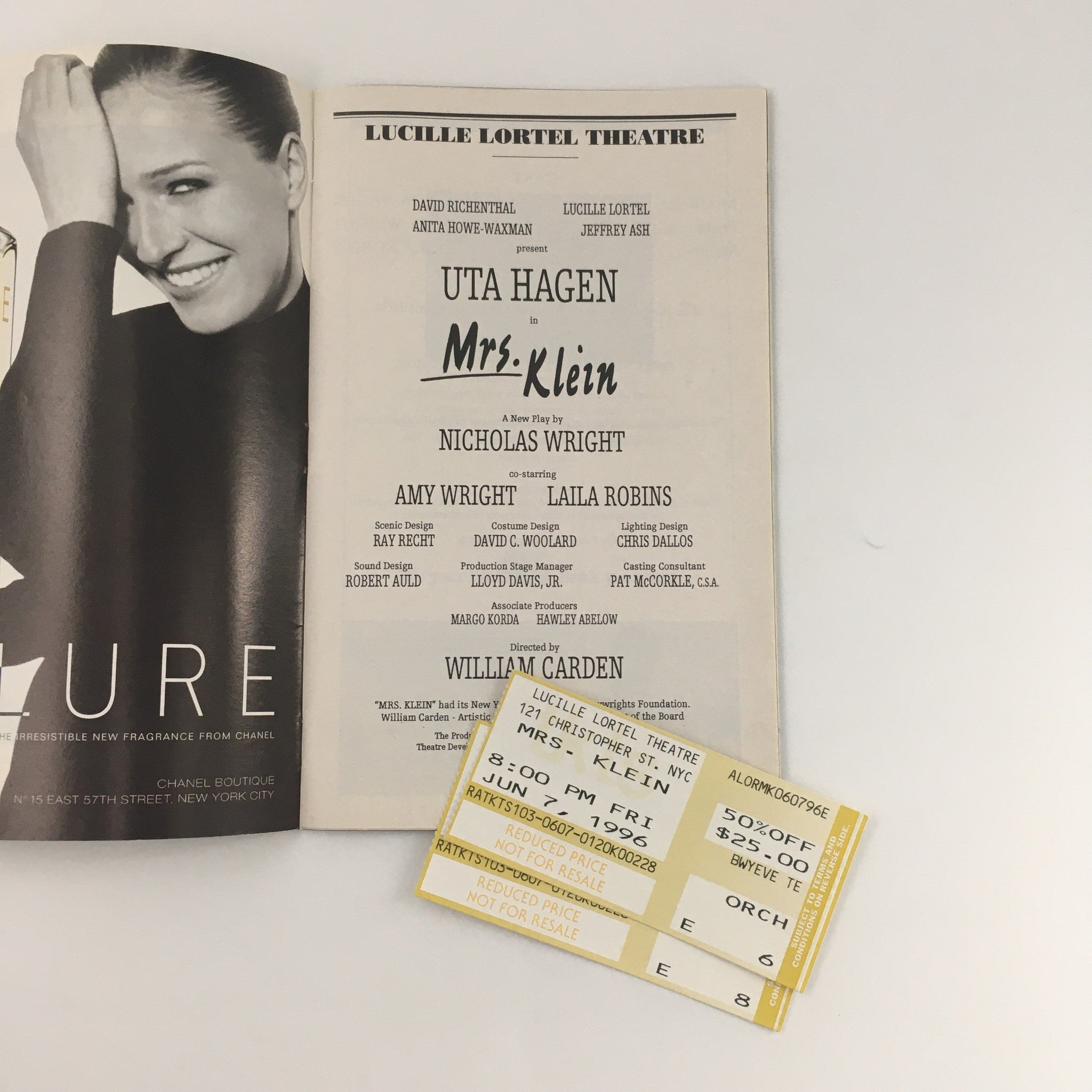 1996 Playbill Lucille Lortel Theatre 'Mrs. Klein' Uta Hagen and Amy Wright