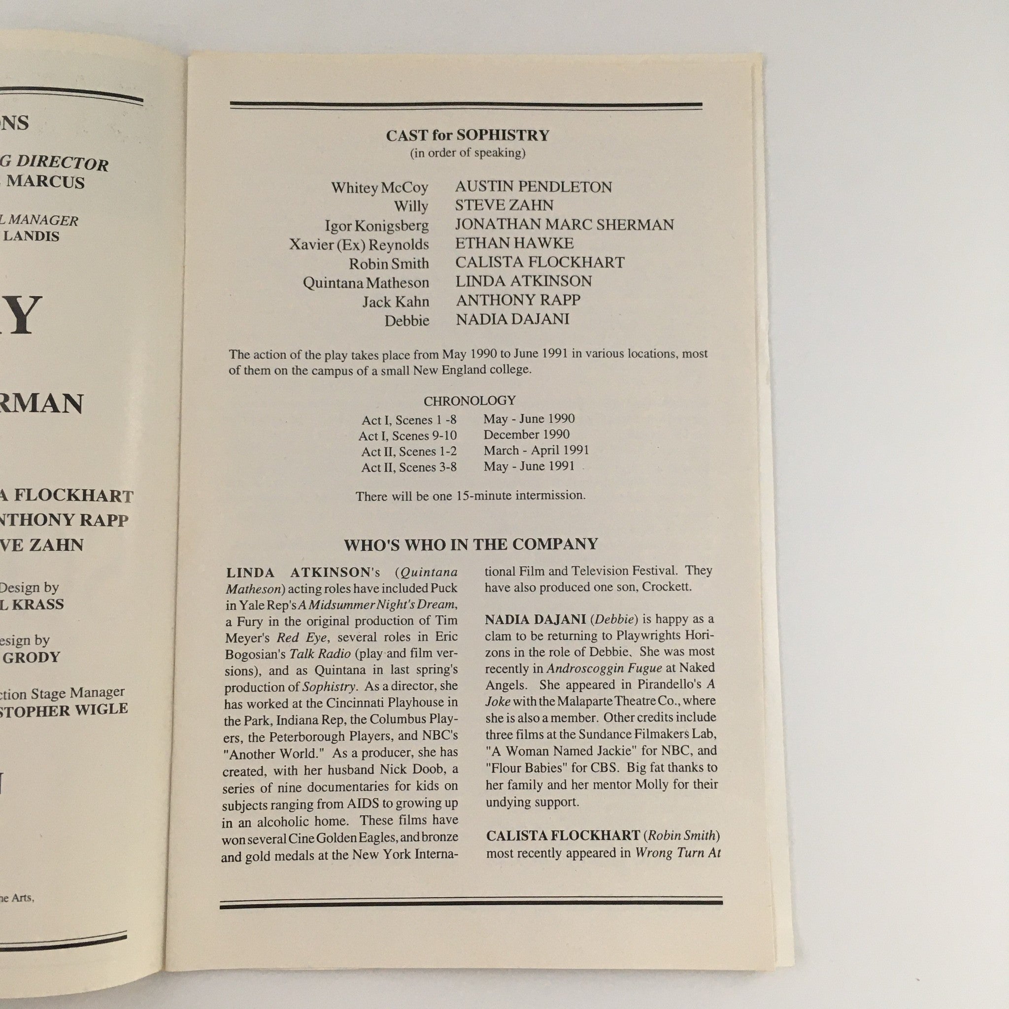 1993 Showbill Playwrights Horizons 'Sophistry' Linda Atkinson and Nada Dajani