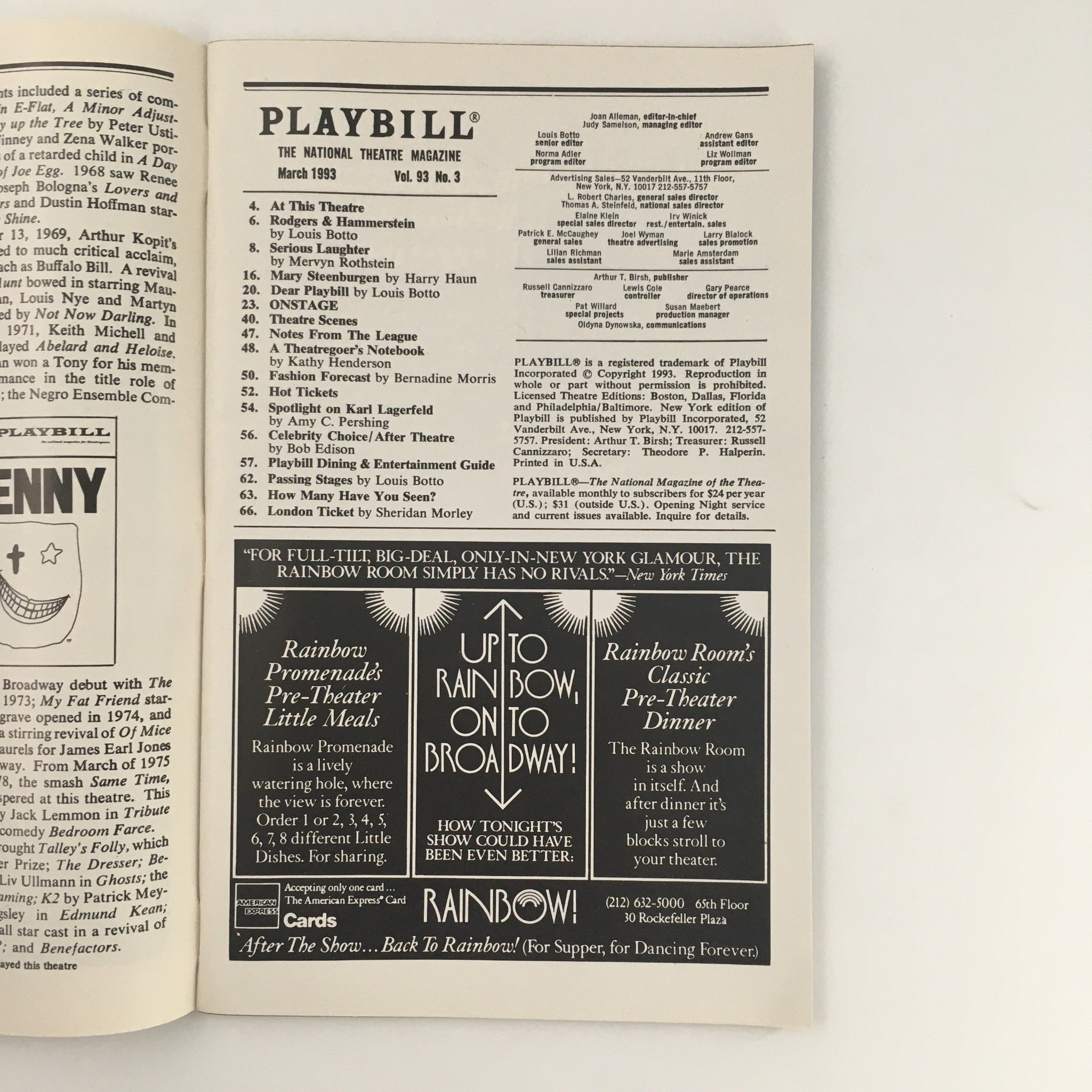 1993 Playbill Brooks Atkinson Theatre 'Redwood Curtain' Robert Cole, James Stern