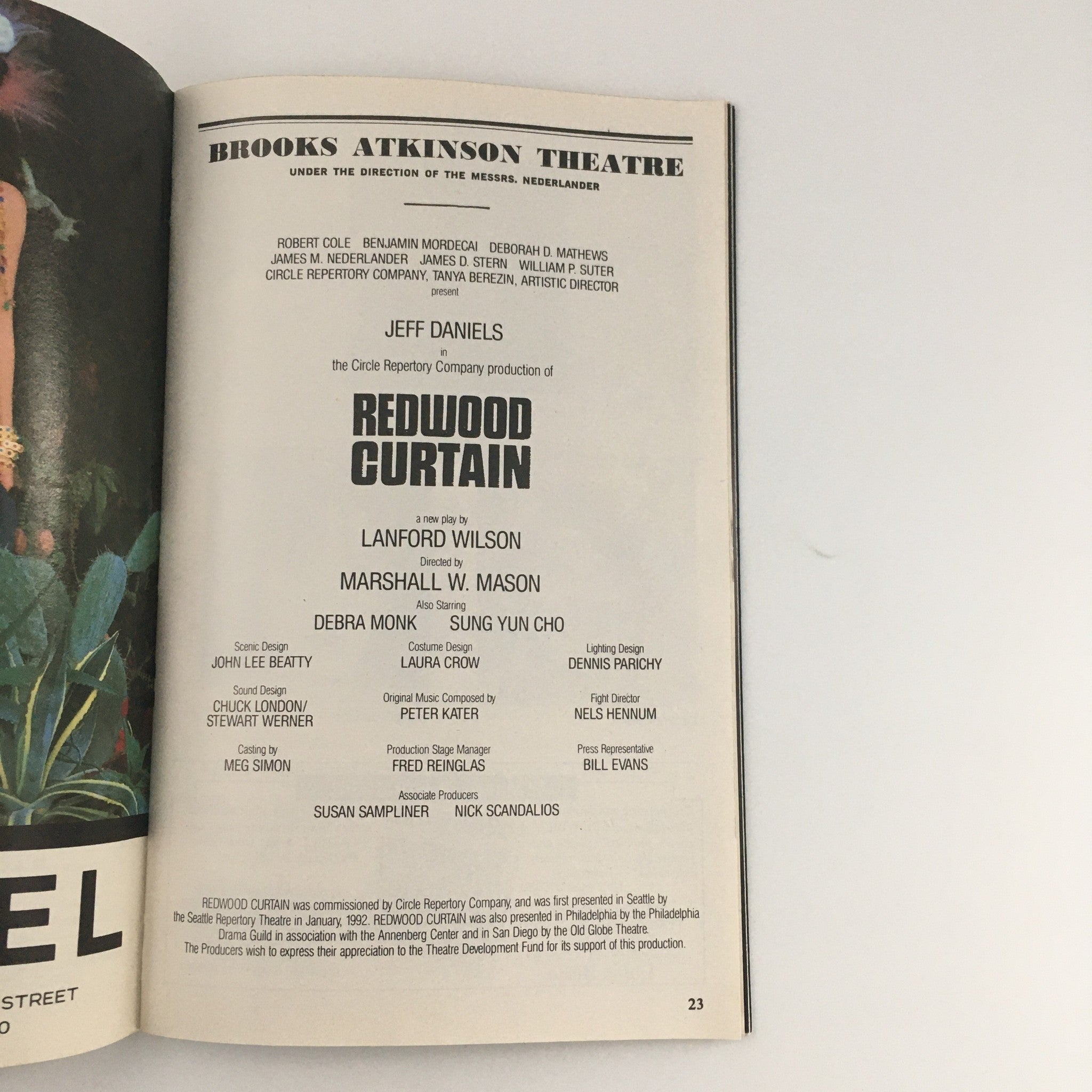 1993 Playbill Brooks Atkinson Theatre 'Redwood Curtain' Robert Cole, James Stern