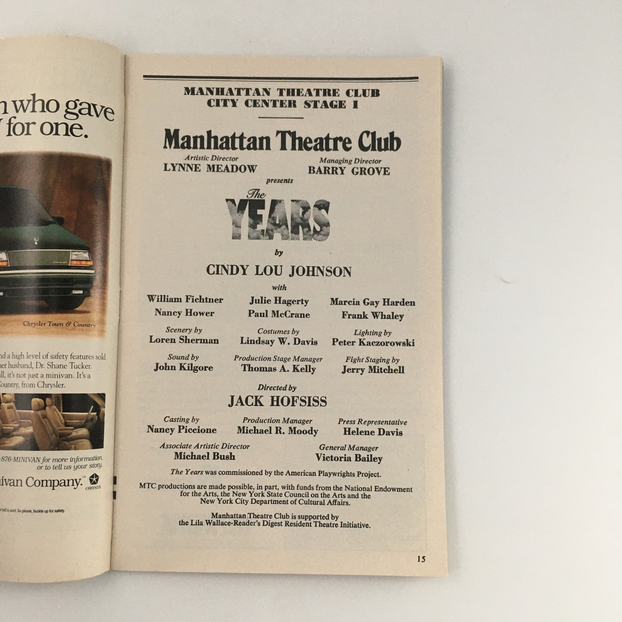 1993 Playbill Manhattan Theatre Club 'The Years' William Fletchner, Nancy Hower