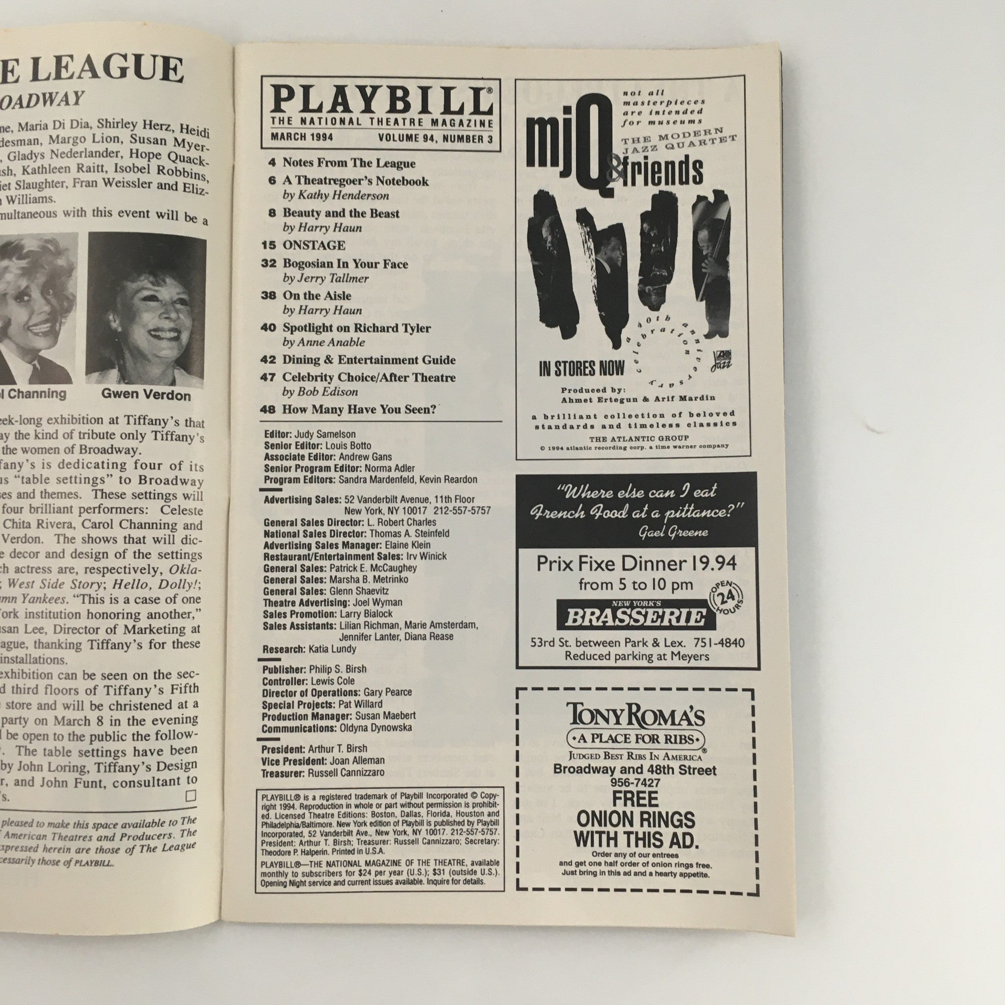 1994 Playbill Circle Repertory Company 'A Body of a Water' Maggie Burke