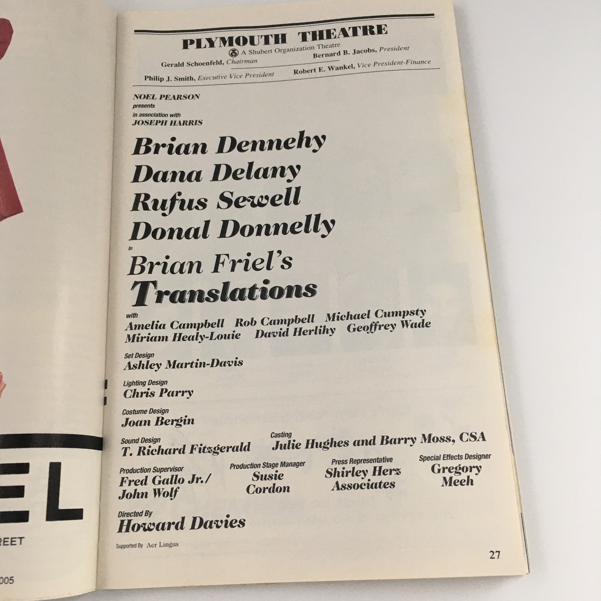 1995 Playbill Plymouth Theatre 'Translations' Brian Dennehy and Dana Delany