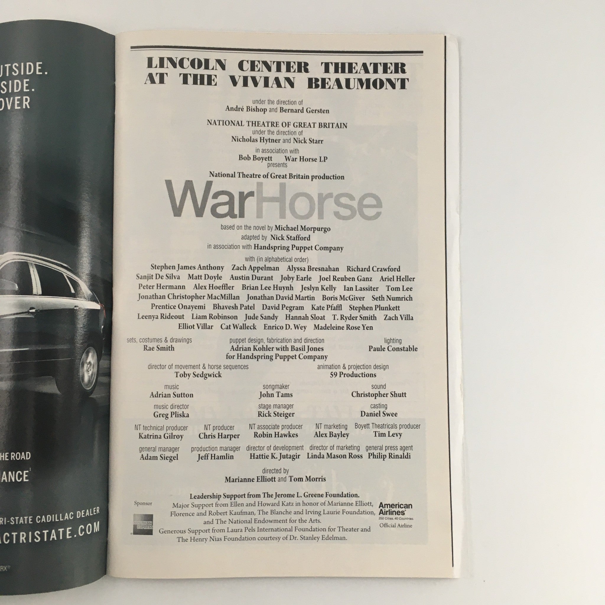 2011 Playbill Lincoln Center Theater 'War Horse' Matt Doyle and Richard Crawford