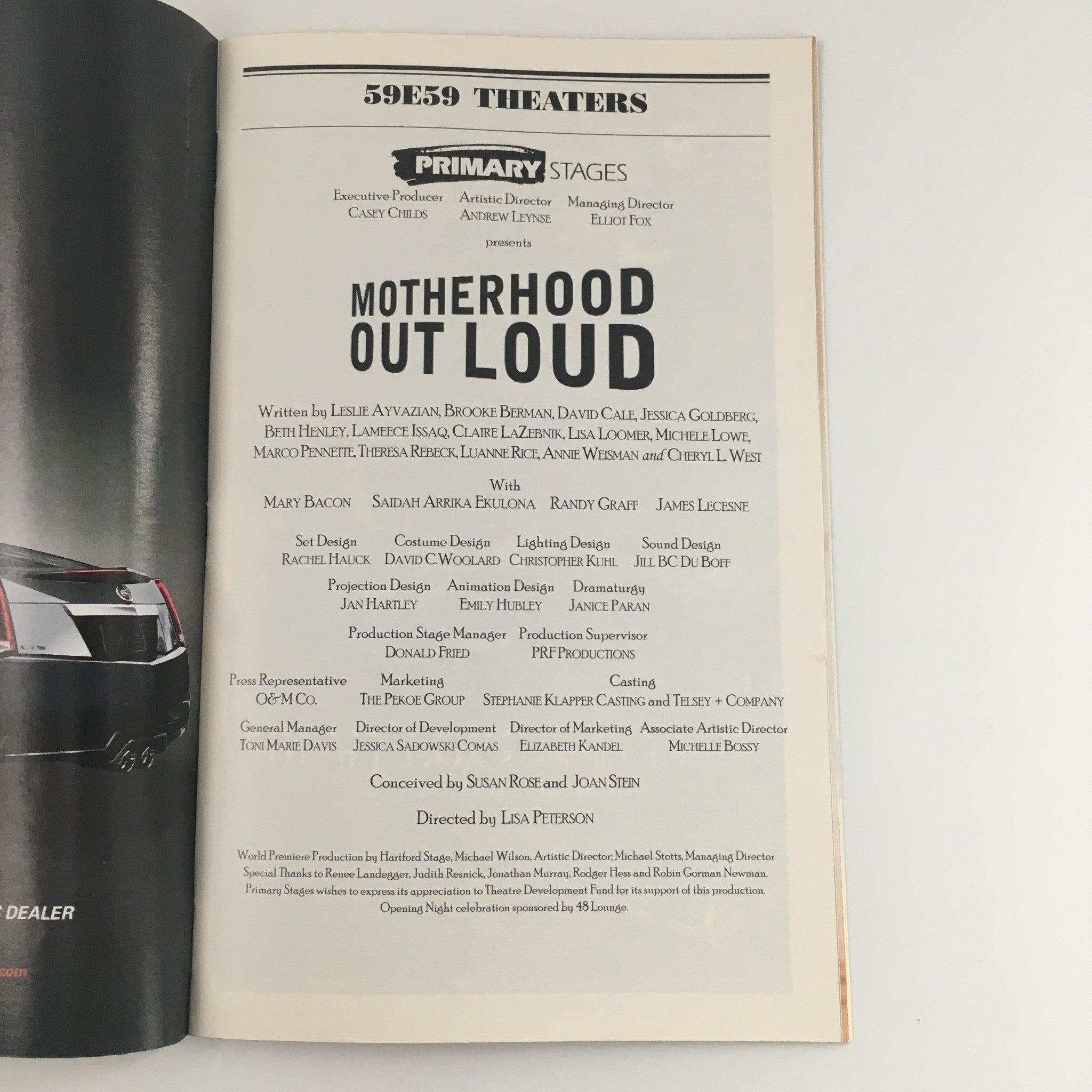 2011 Playbill 59E59 Theaters 'Motherhood Out Loud' Mary Bacon and Randy Graff