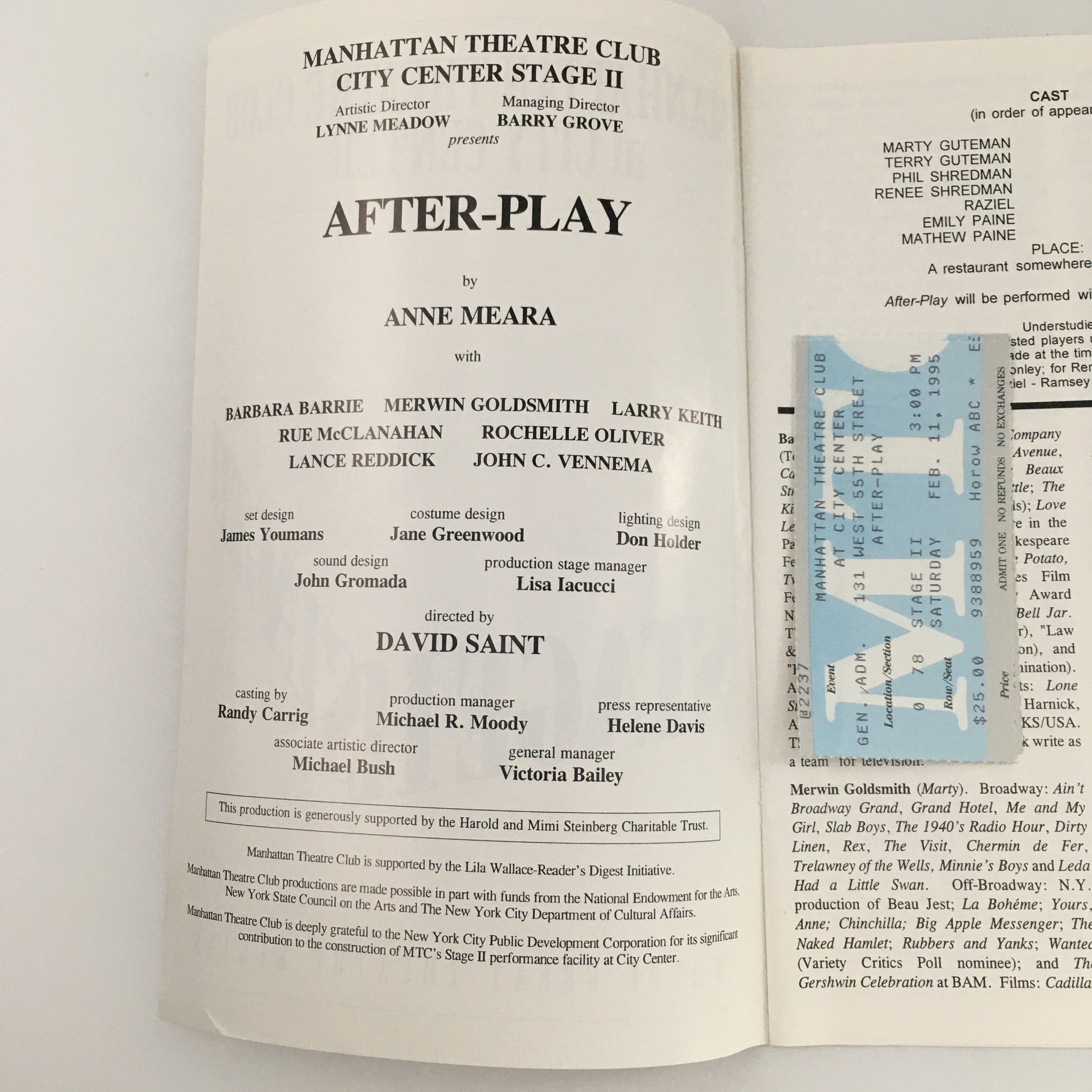 1995 Stage II Manhattan Theatre Club 'After Play' Merwin Goldsmith, Larry Keith