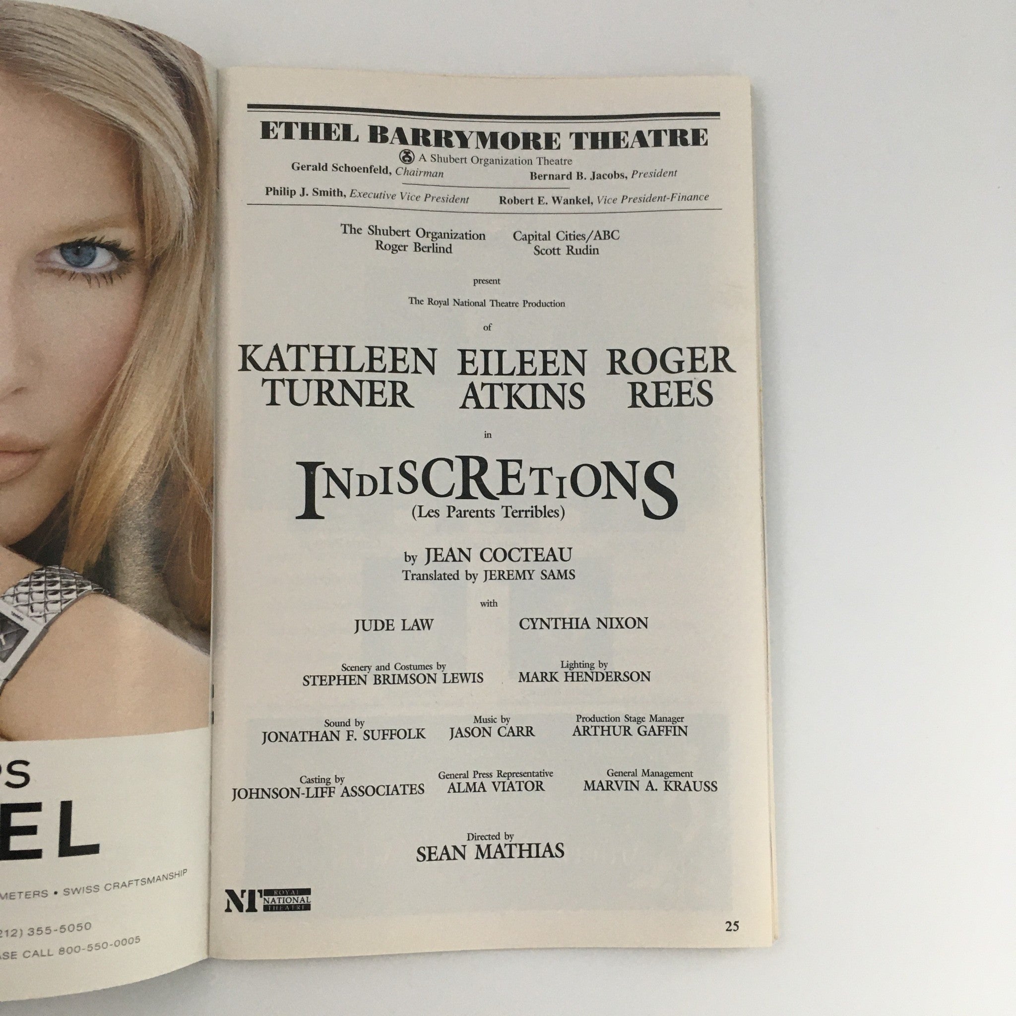 1995 Playbill Ethel Barrymore Theatre 'Indiscretions' Kathleen Turner Roger Rees