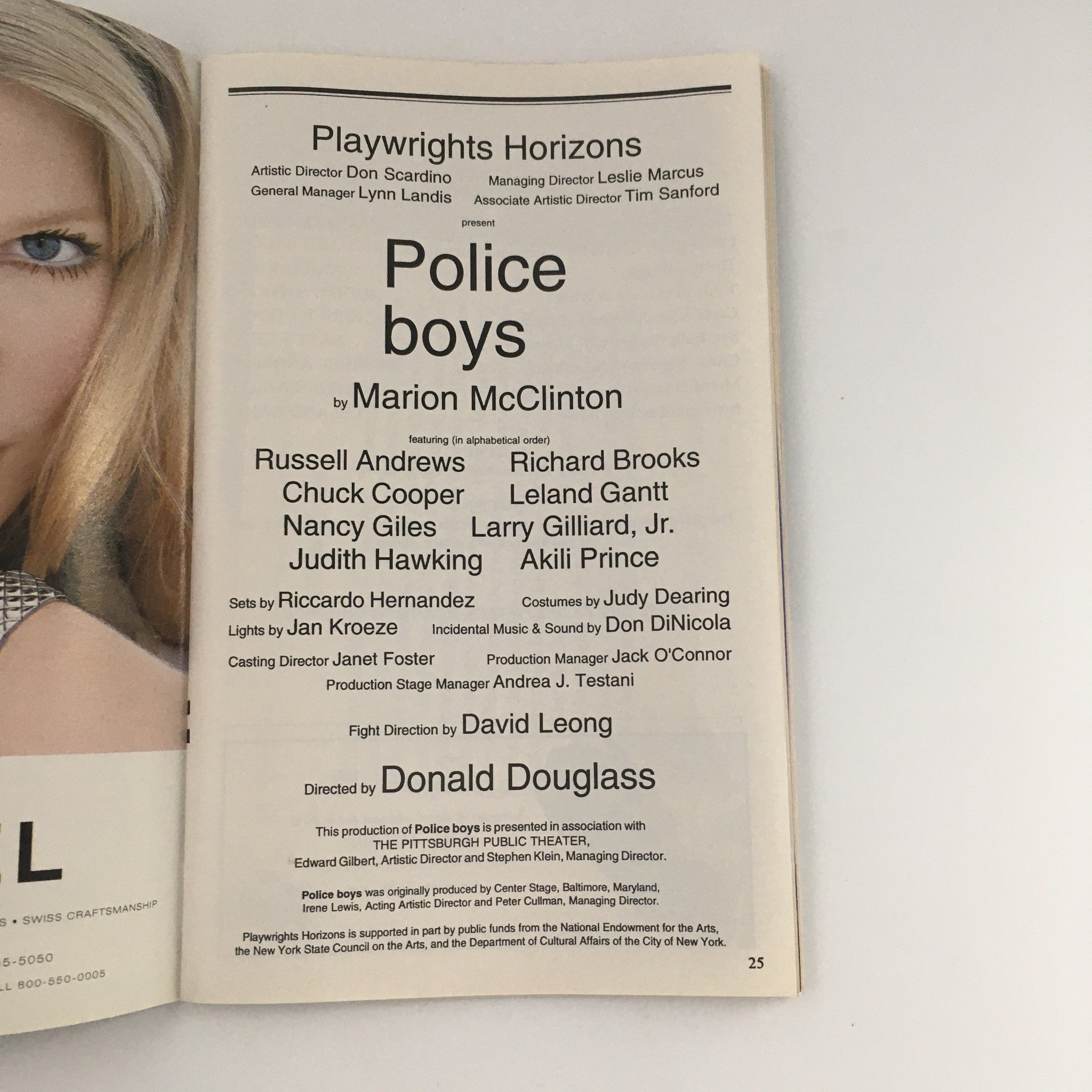 1995 Playbill Playwrights Horizons 'Police Boys' Russell Andrews, Leland Gantt