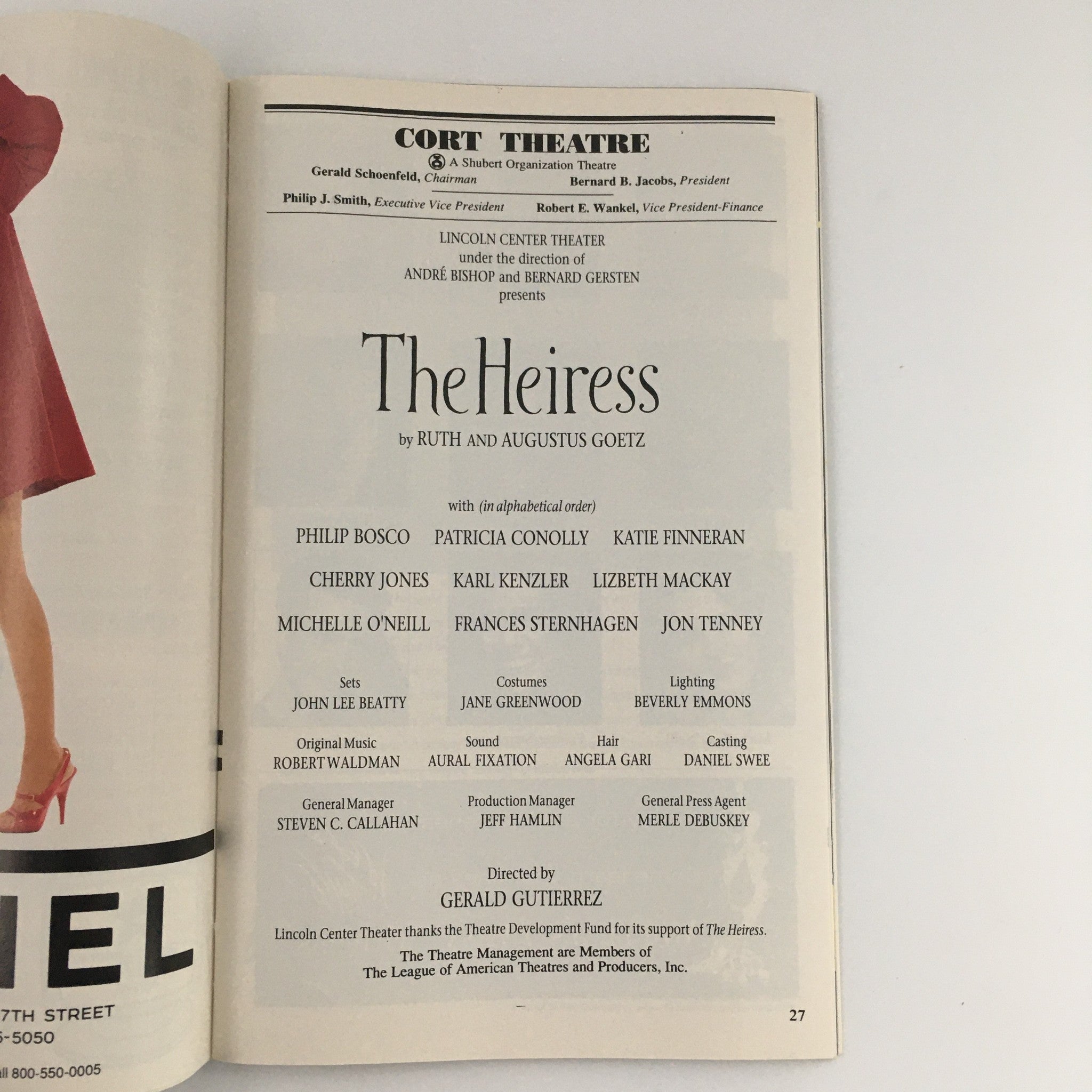 1995 Playbill Cort Theatre 'The Heiress' Philip Bosco, Karl Kenzer, Jon Tenney