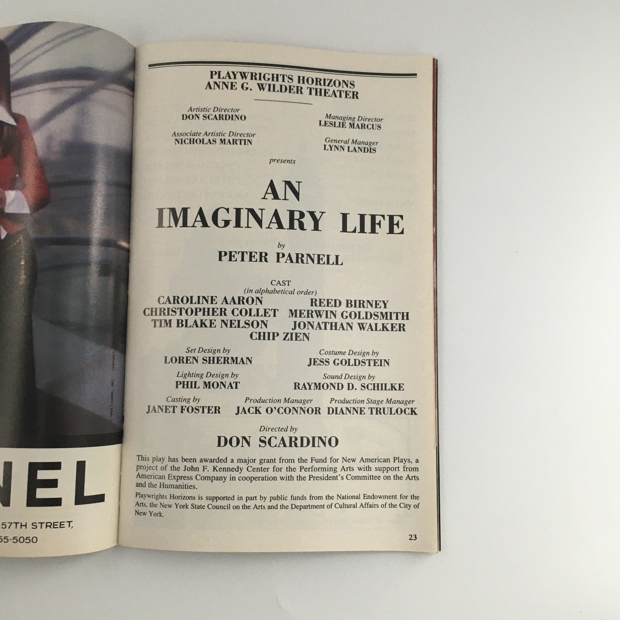 1993 Playbill Playwrights Horizons 'An Imaginary Life' Reed Birney, Chip Zien