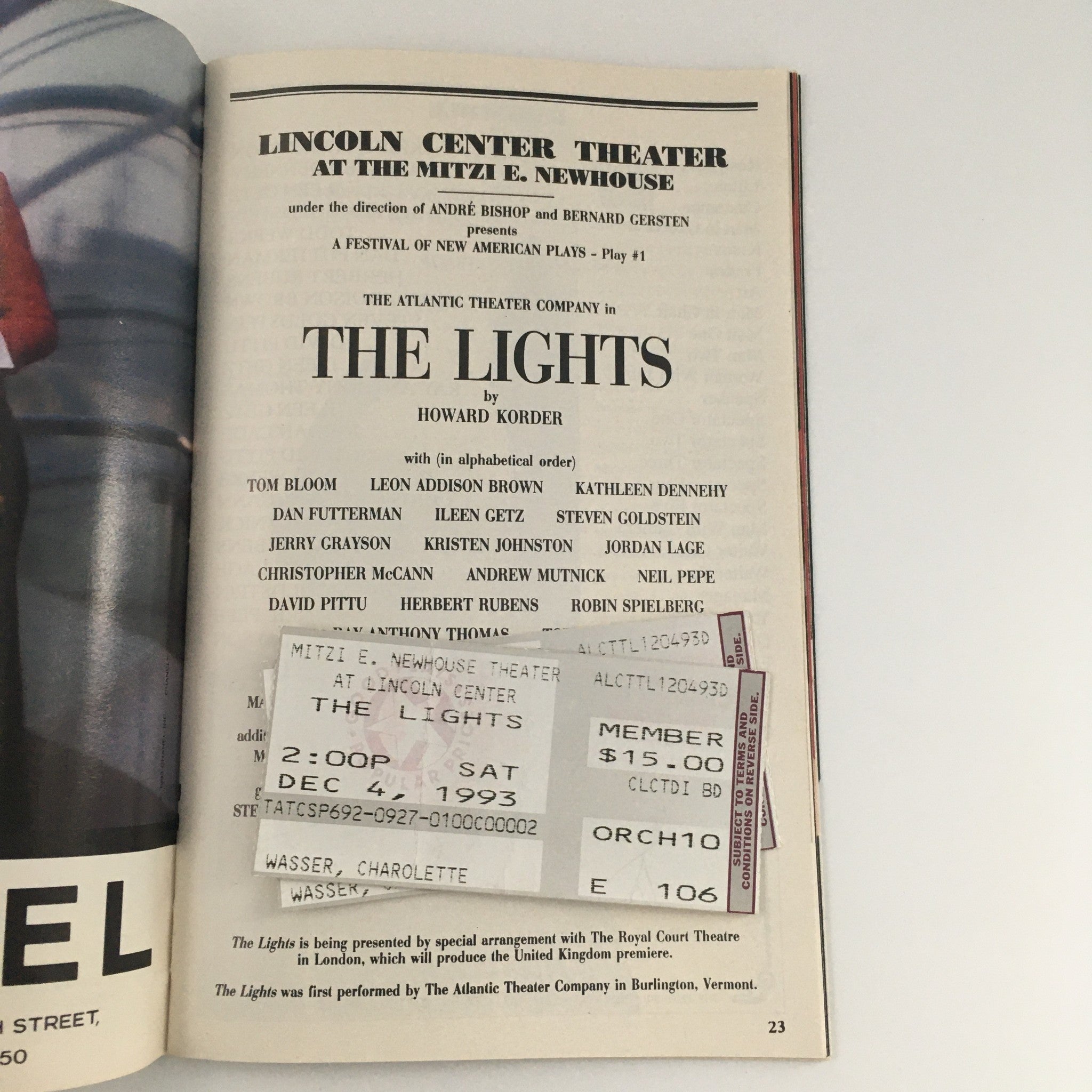 1993 Playbill Lincoln Center Theater 'The Lights' Tom Bloom, Leon Addison Brown