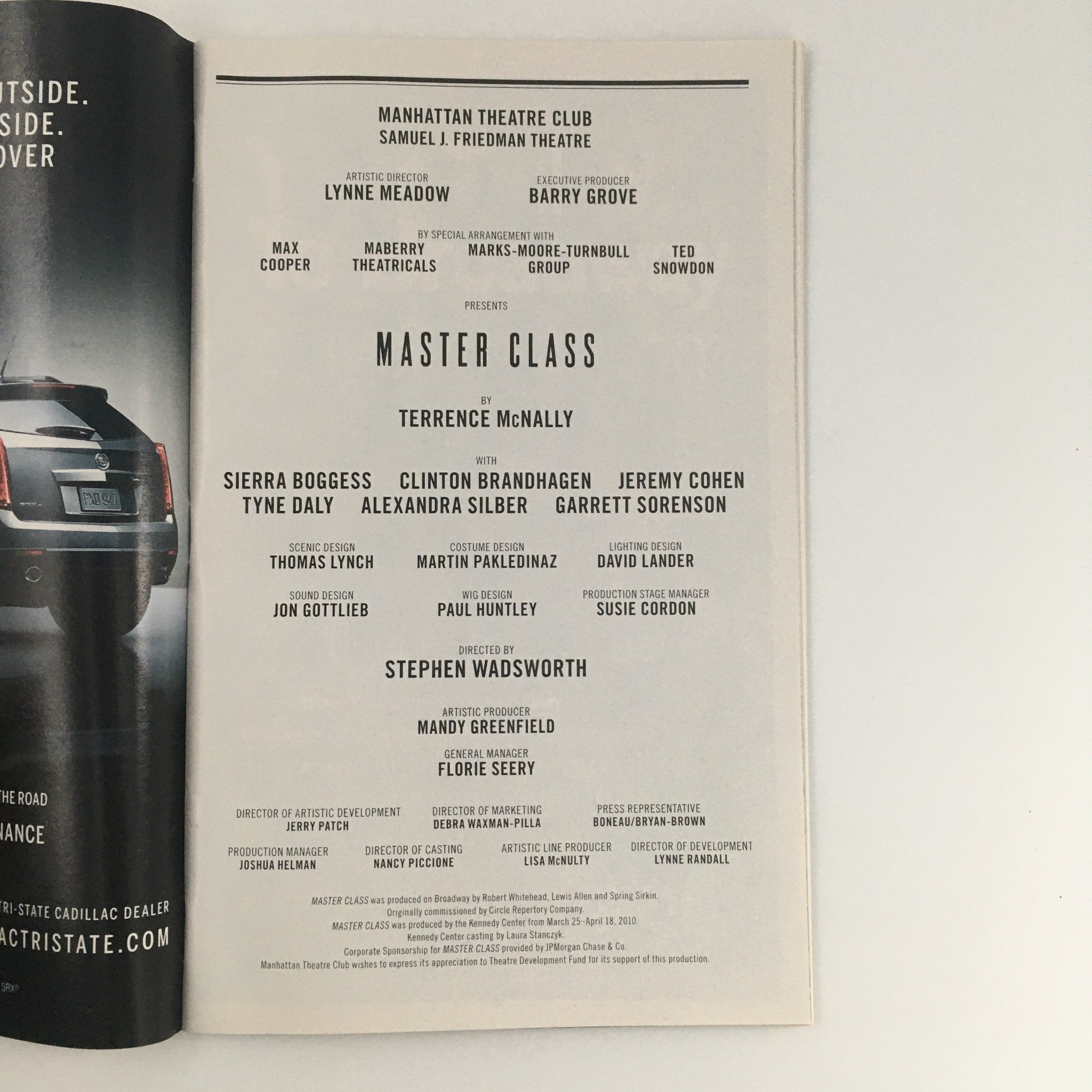 2011 Playbill Samuel J. Friedman Theatre 'Master Class' Sierra Boggess