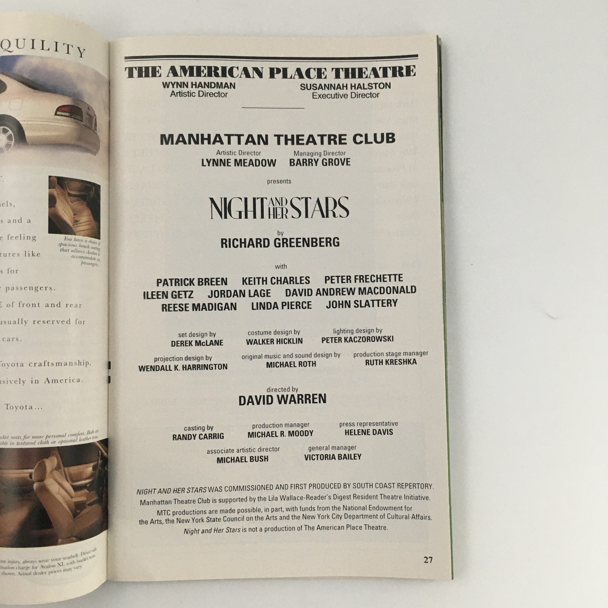 1995 Playbill Manhattan Theatre Club 'Night and her Stars' Patrick Breen