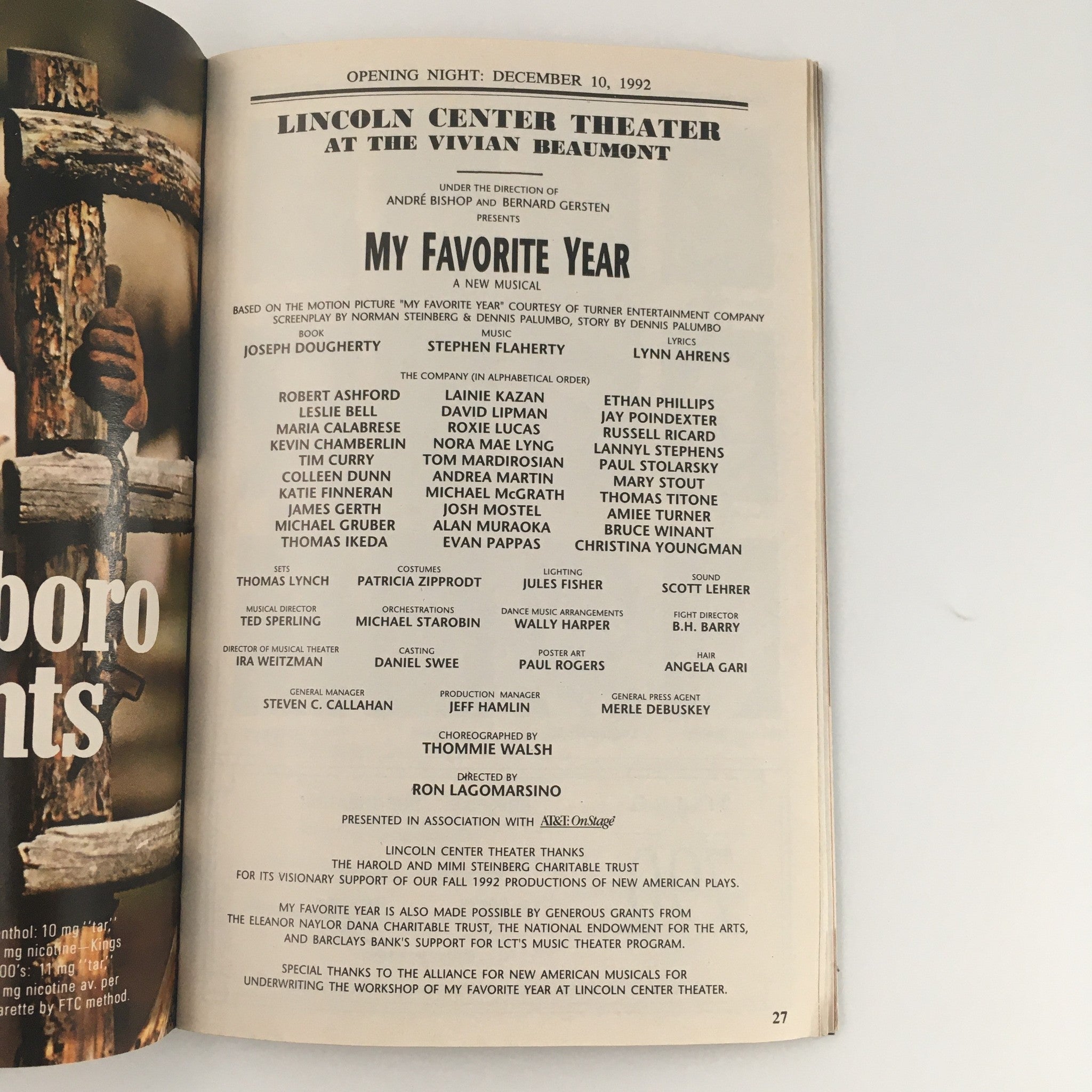 1992 Playbill Vivian Beaumont 'My Favorite Year' Robert Ashford, Laine Kazan