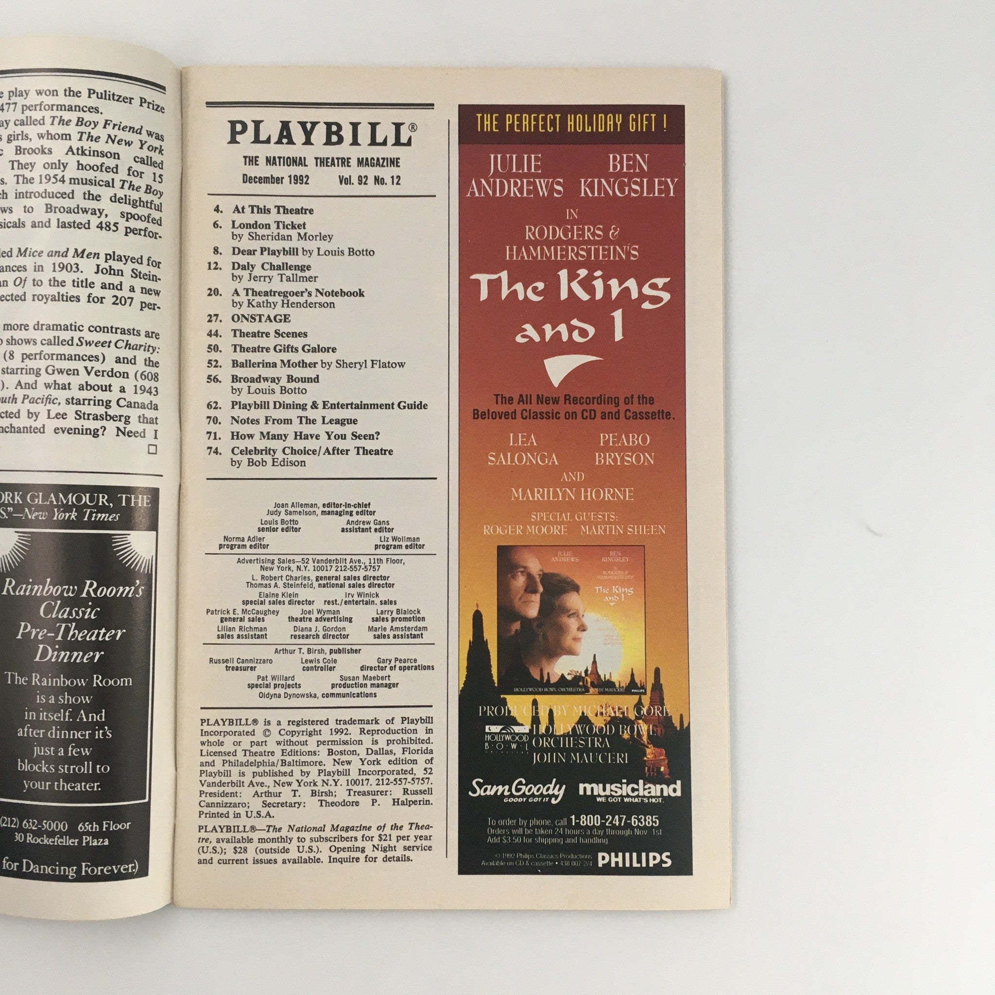 1992 Playbill The Booth Theatre 'Someone Who'll Watch Over Me' Alec McGowen