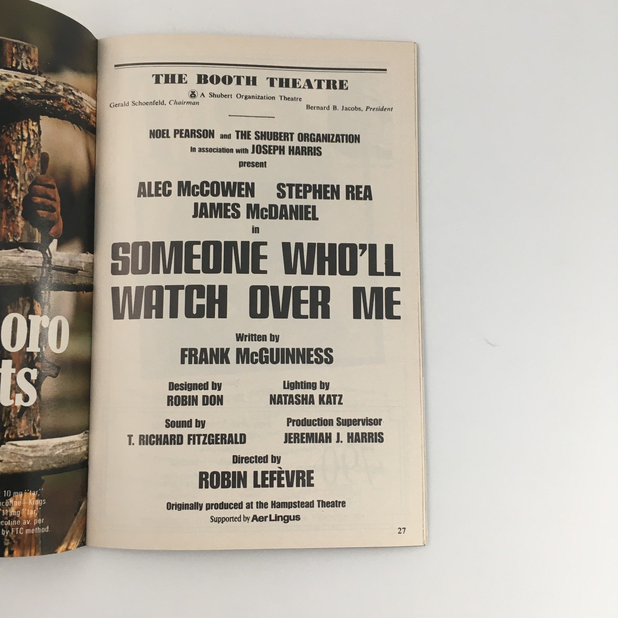 1992 Playbill The Booth Theatre 'Someone Who'll Watch Over Me' Alec McGowen