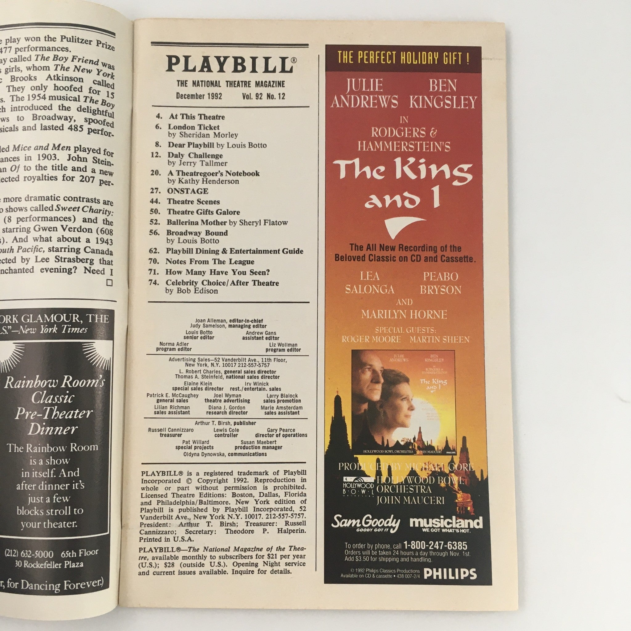 1992 Playbill Mitzi E. Newhouse 'The Sisters Rosensweig' Jane Alexander