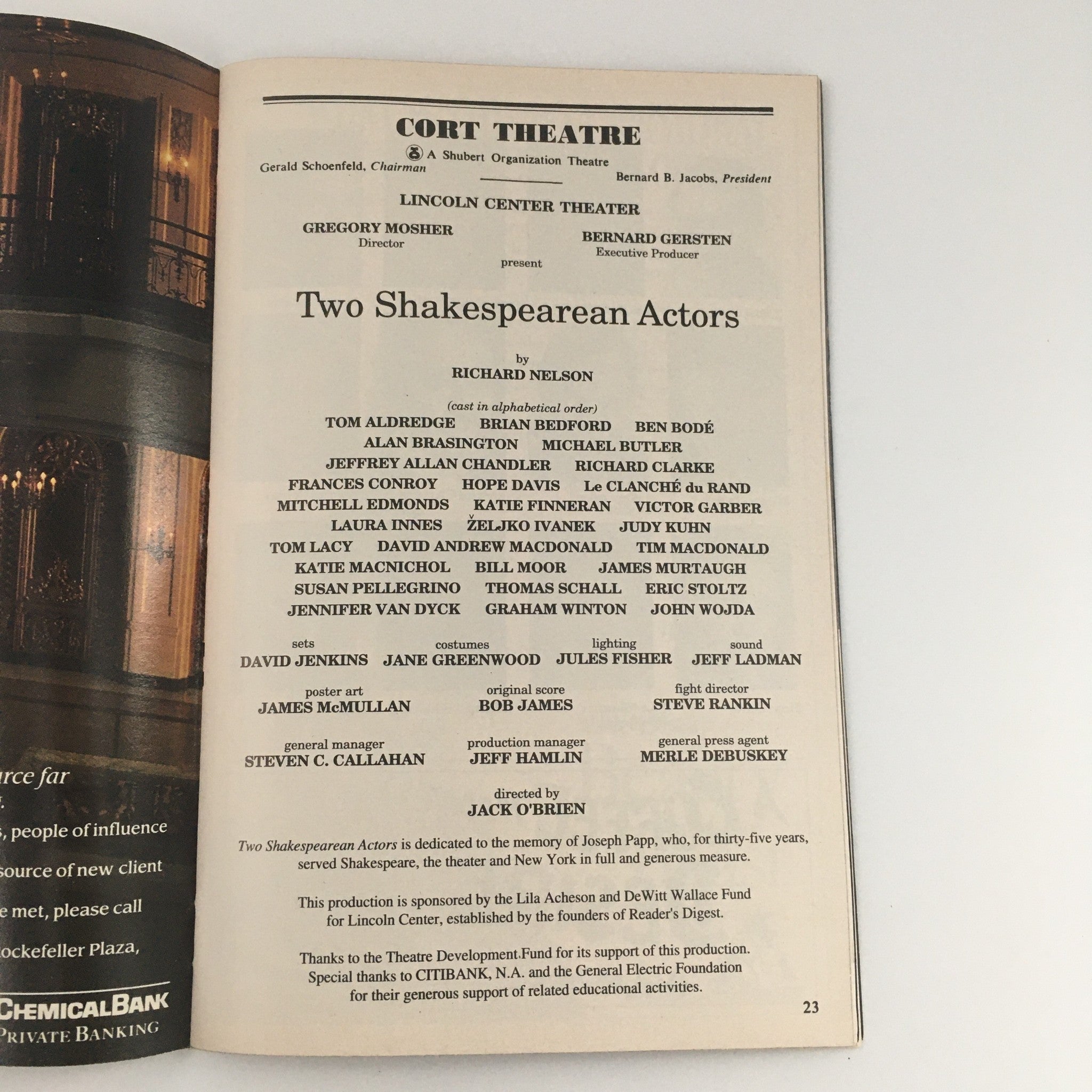 1992 Playbill Cort Theatre 'Two Shakespearean Actors' Tom Aldredge Brian Bedford