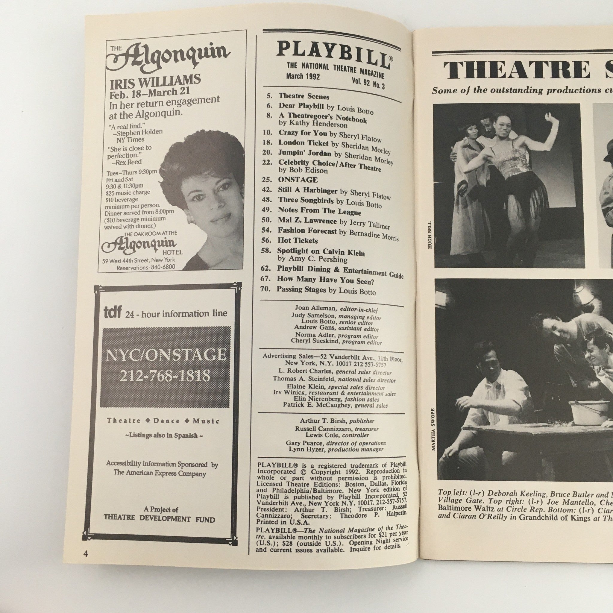 1992 Playbill American Place Theatre 'And' Ron Silver Directed by Wynn Handman