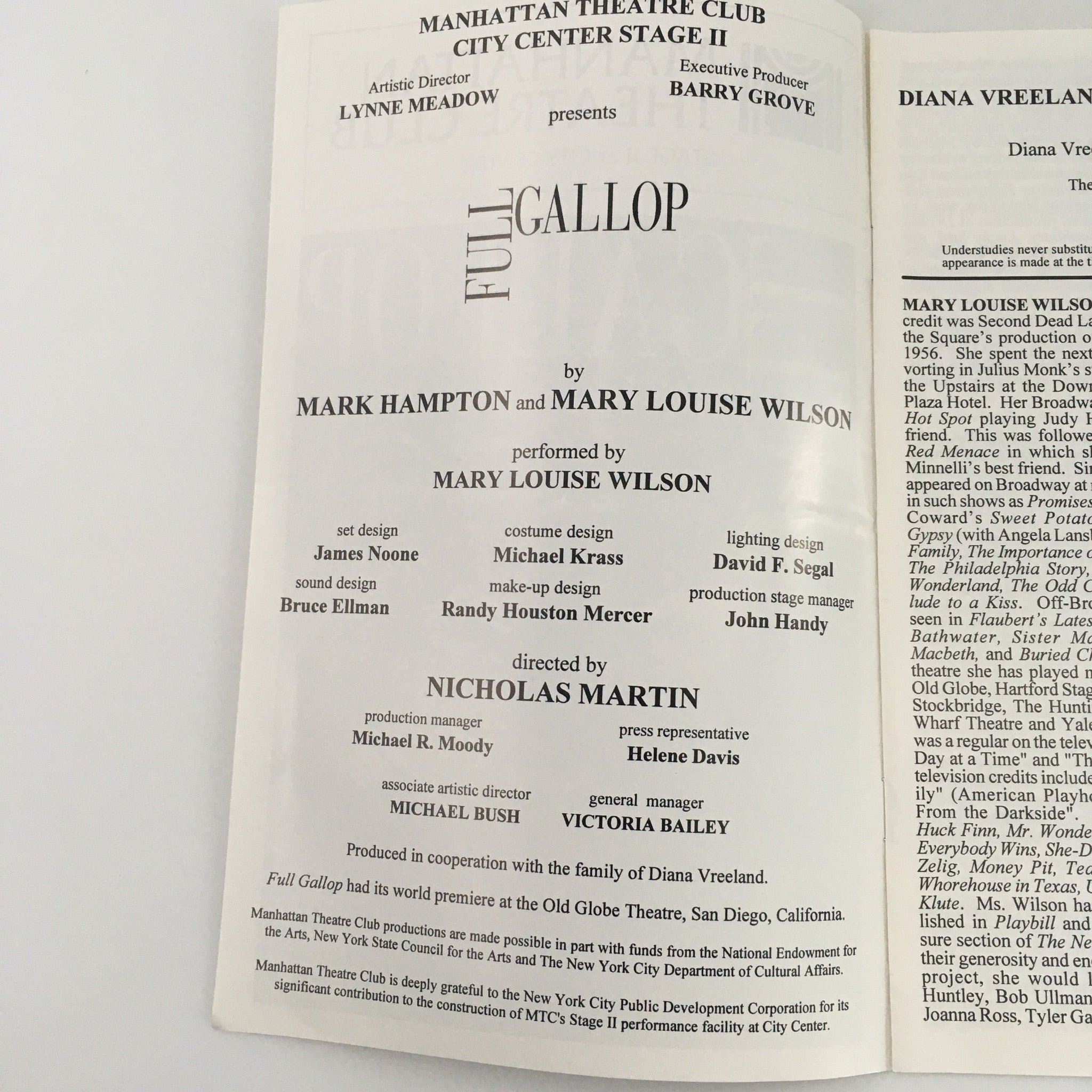 1997 Manhattan Theatre Club Stage II 'Full Gallop' Mark Hampton, Mary Wilson