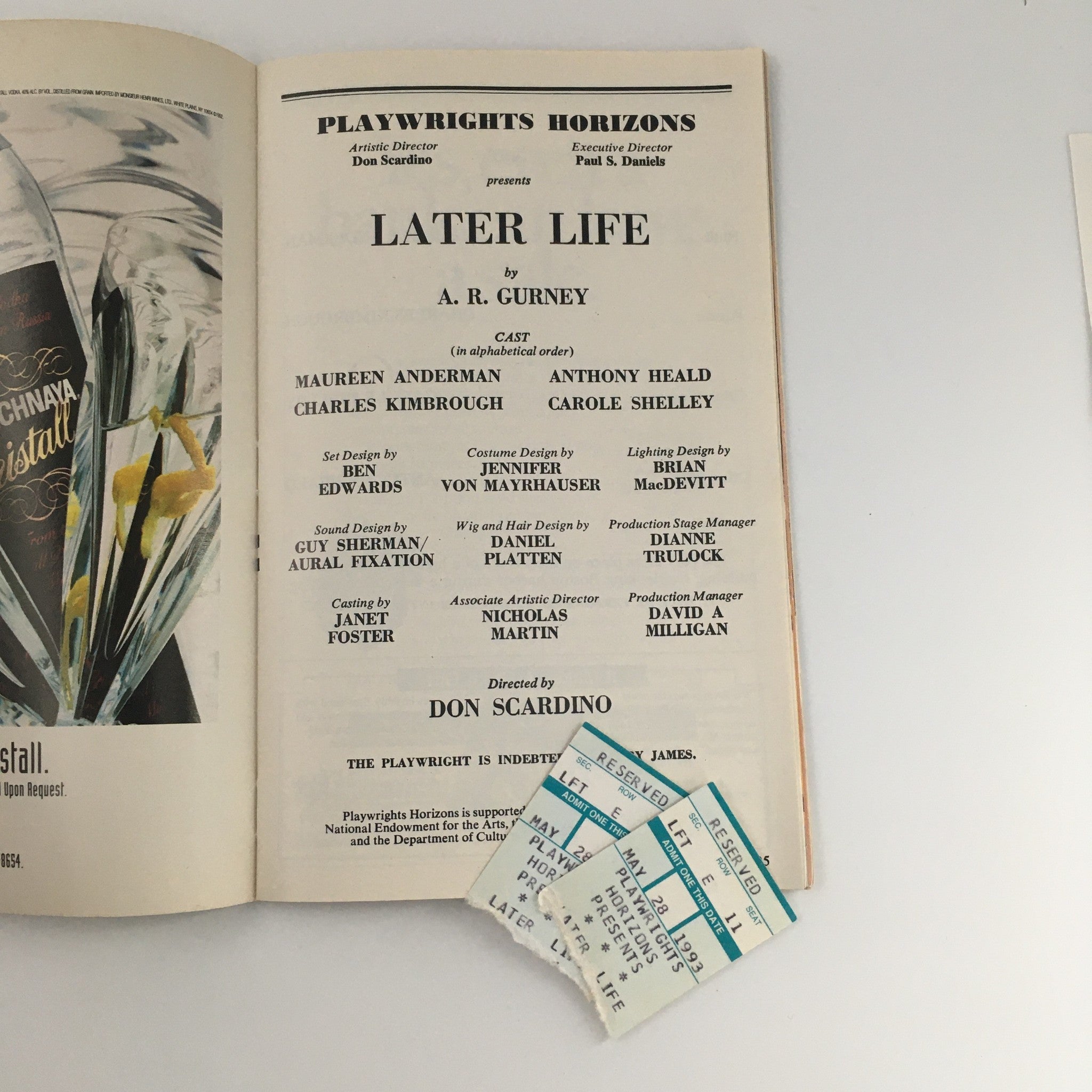 1993 Playbill Playwrights Horizons 'Later Life' Maureen Anderman, Anthony Heald