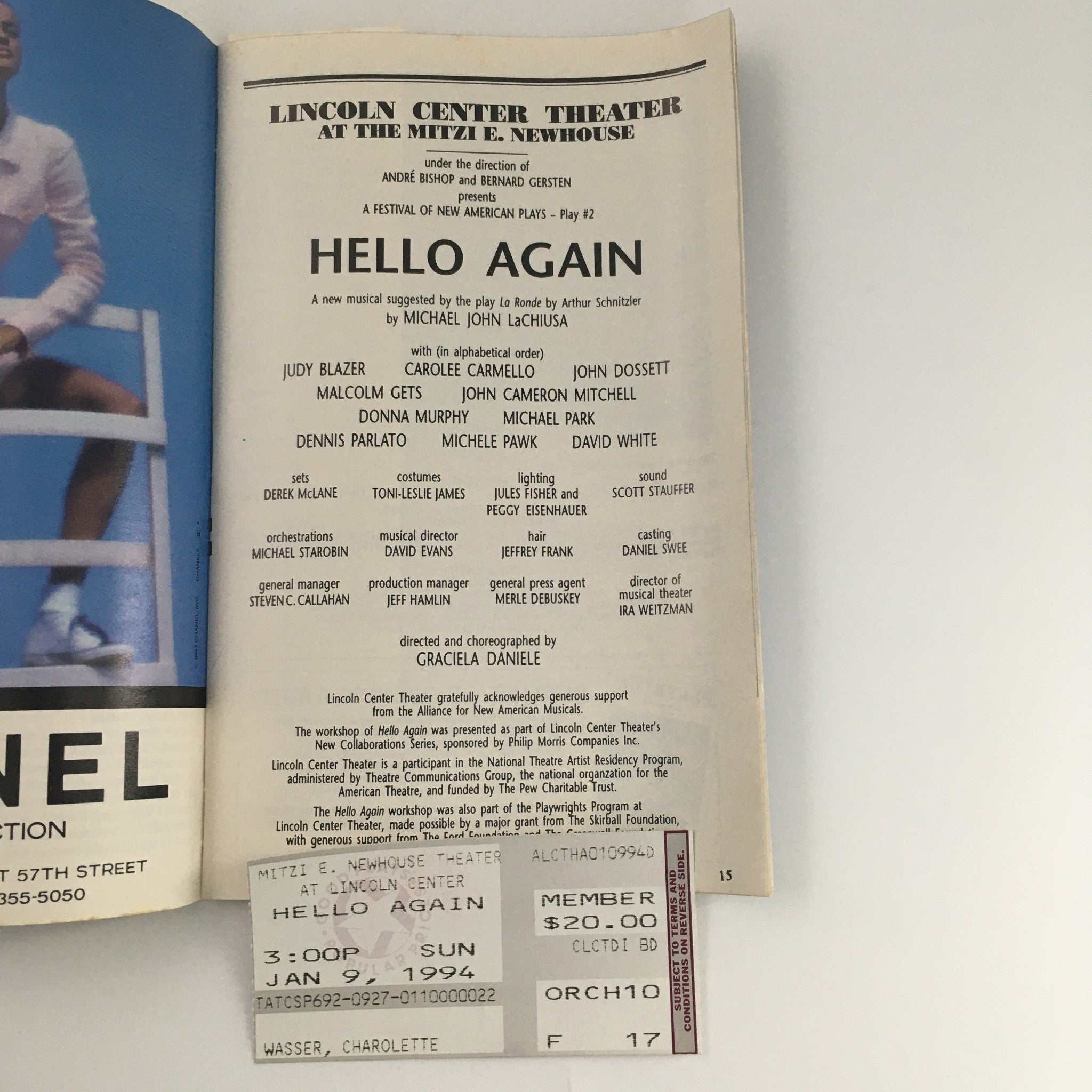 1994 Playbill Lincoln Center Theater 'Hello Again' Judy Blazer, Carolee Carmello