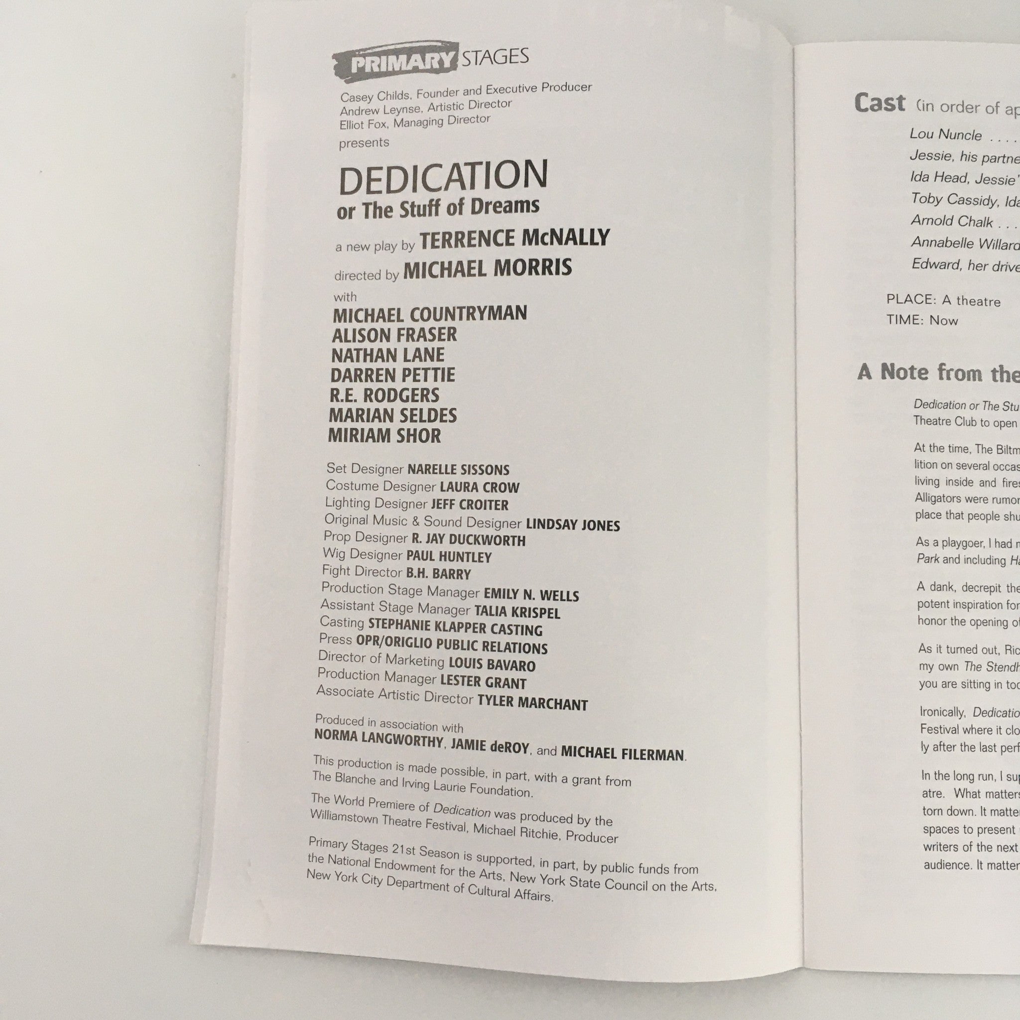 2005 59E59 Theater 'Dedication of The Stuff of Dreams' Play by Terrence McNally