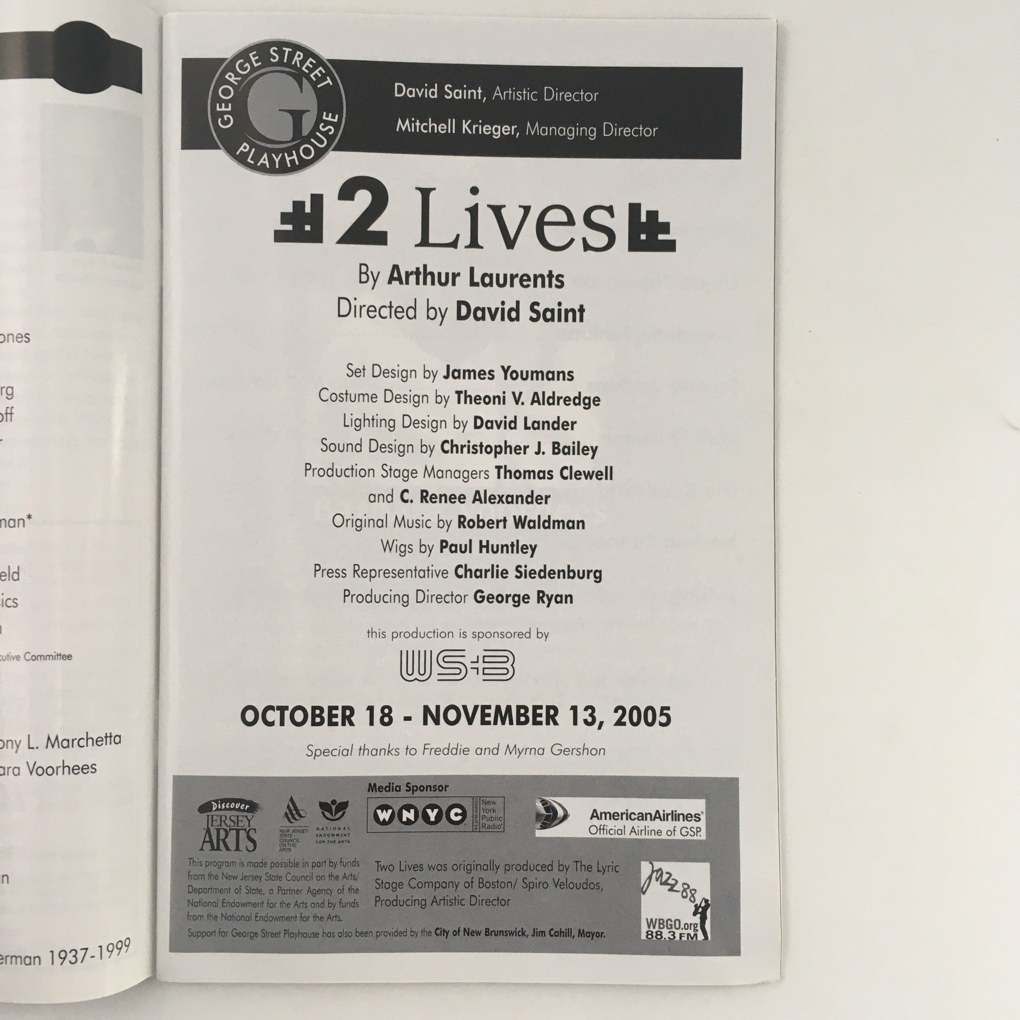 2005 George Street Playhouse '2 Lives' A Play by Arthur Laurents