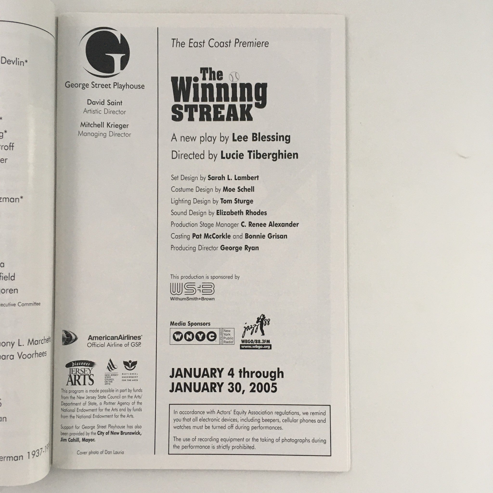 2005 George Street Playhouse 'The Winning Streak' A Play by Lee Blessing