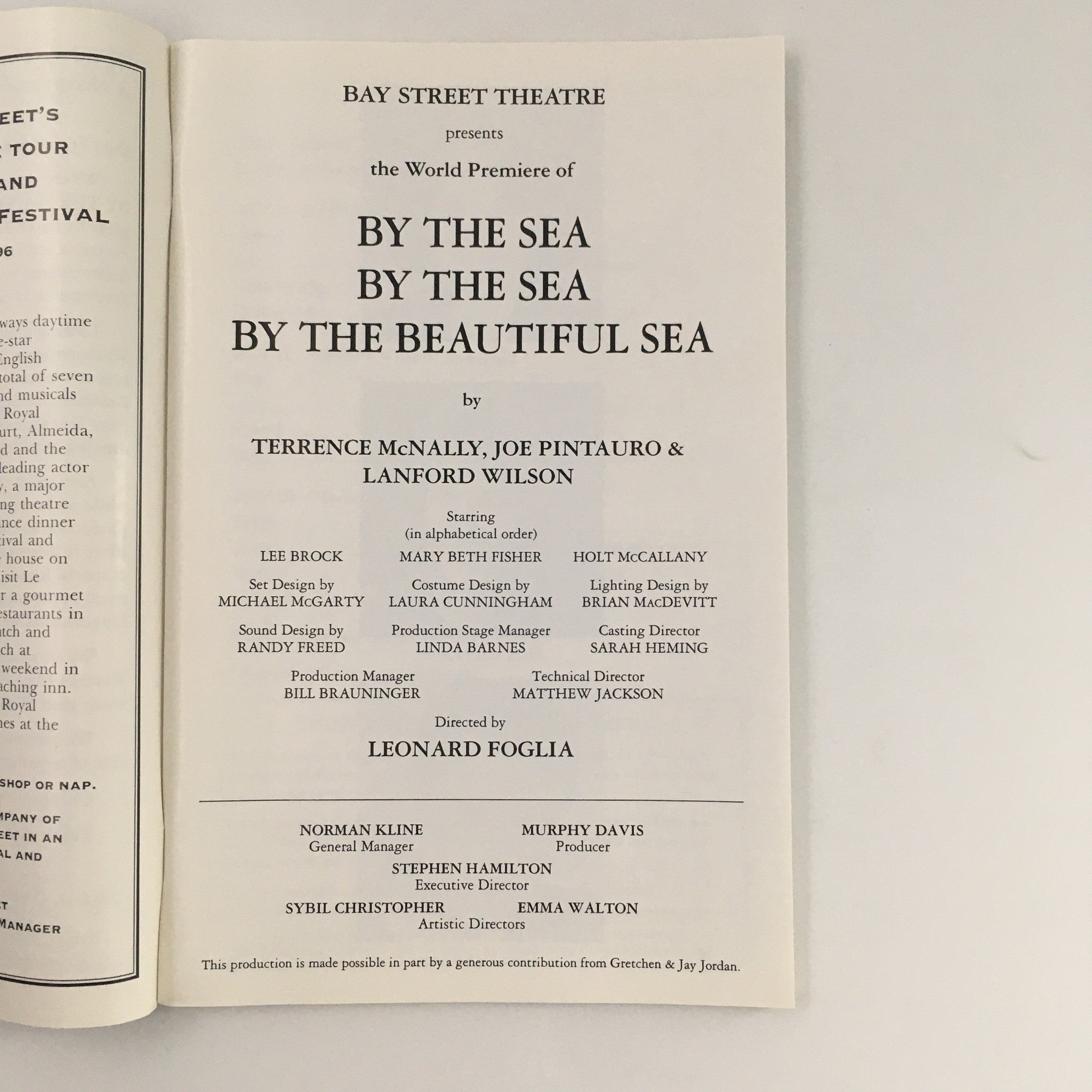 1995 Bay Street Theatre 'By The Beautiful Sea' Terrence McNally, Joe Pintauro