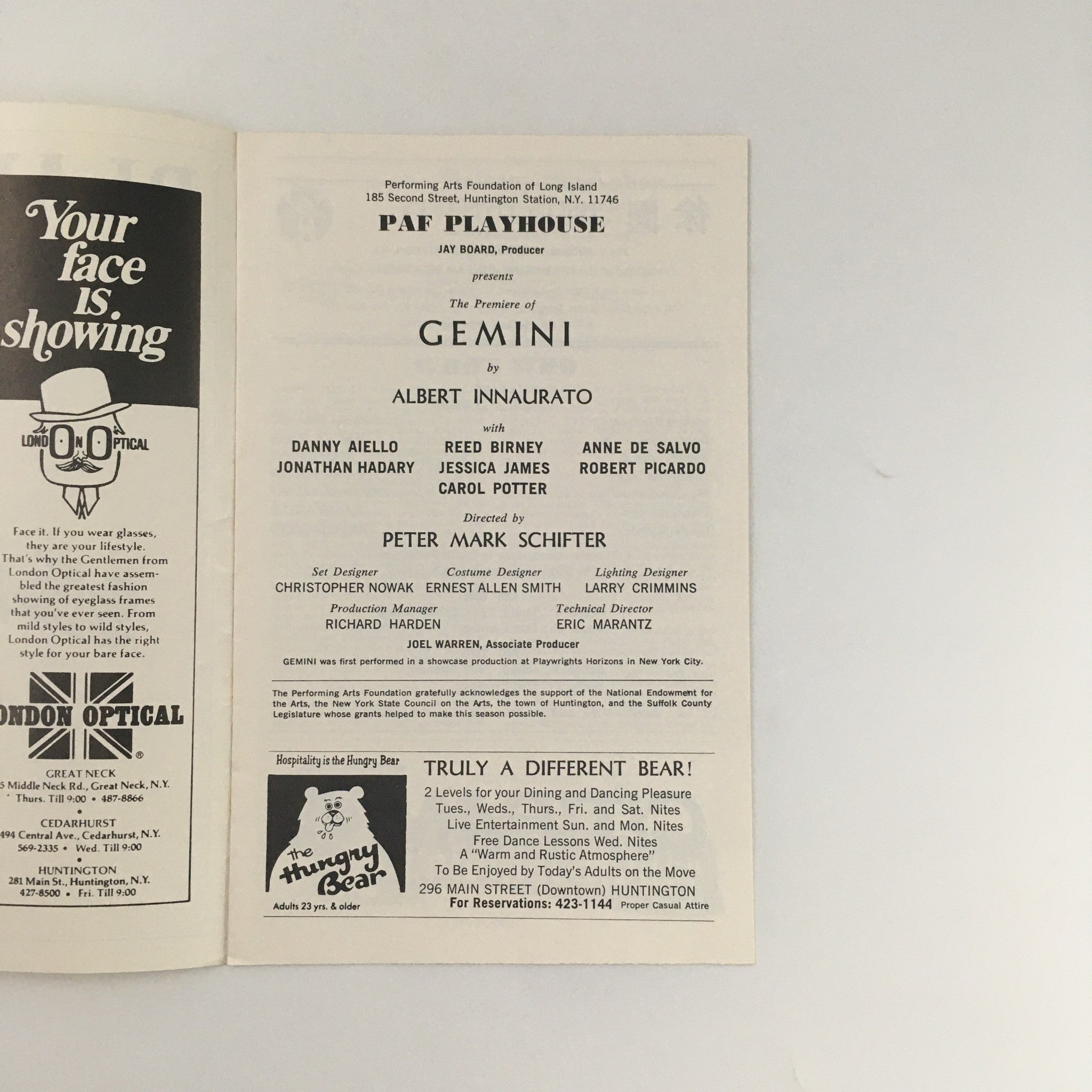 1978 Playbill PAF Playhouse 'Gemini' by Albert Innaurato with Danny Aiello