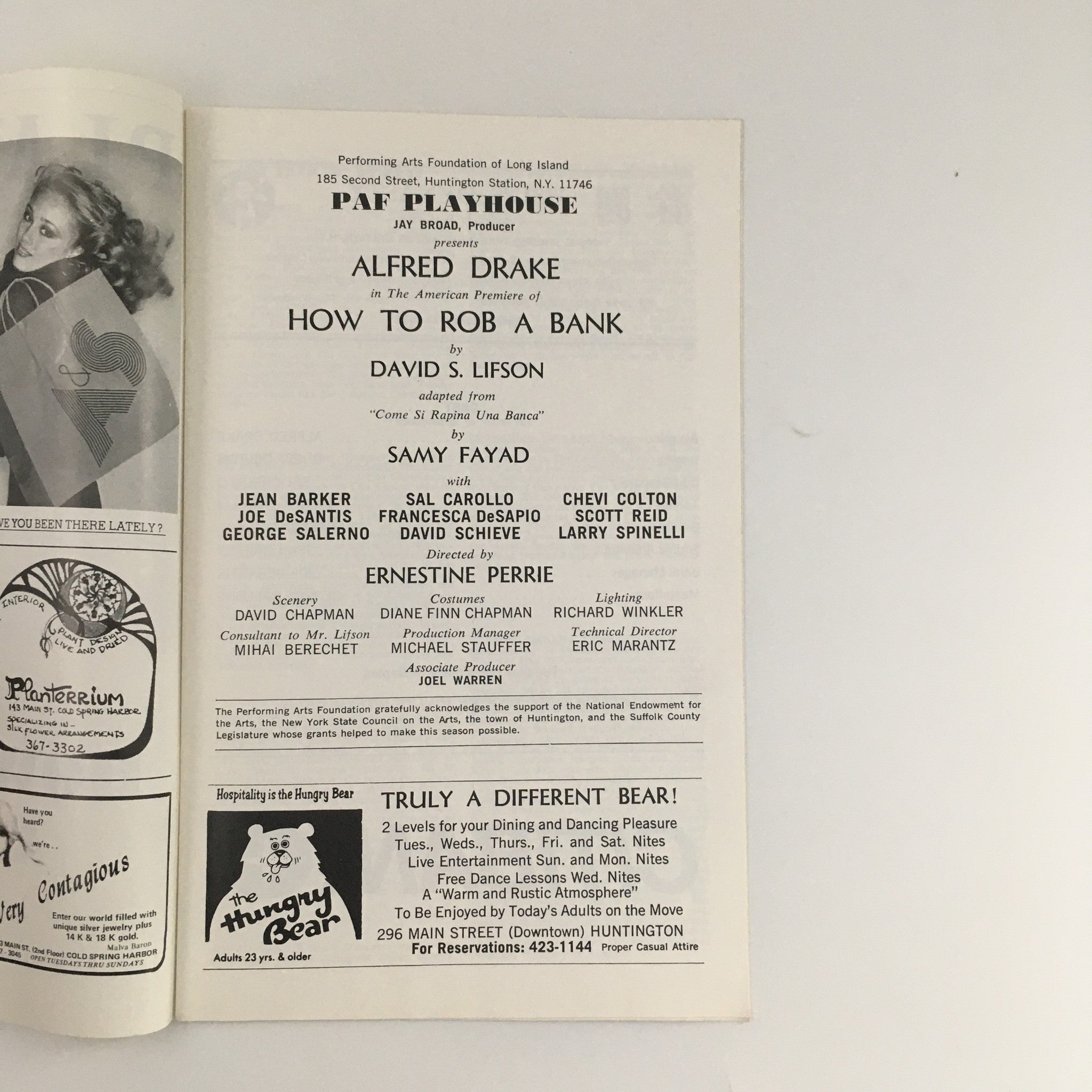 1976 Playbill PAF Playhouse 'How To Rob A Bank' Jean Barker and Joe DeSantis