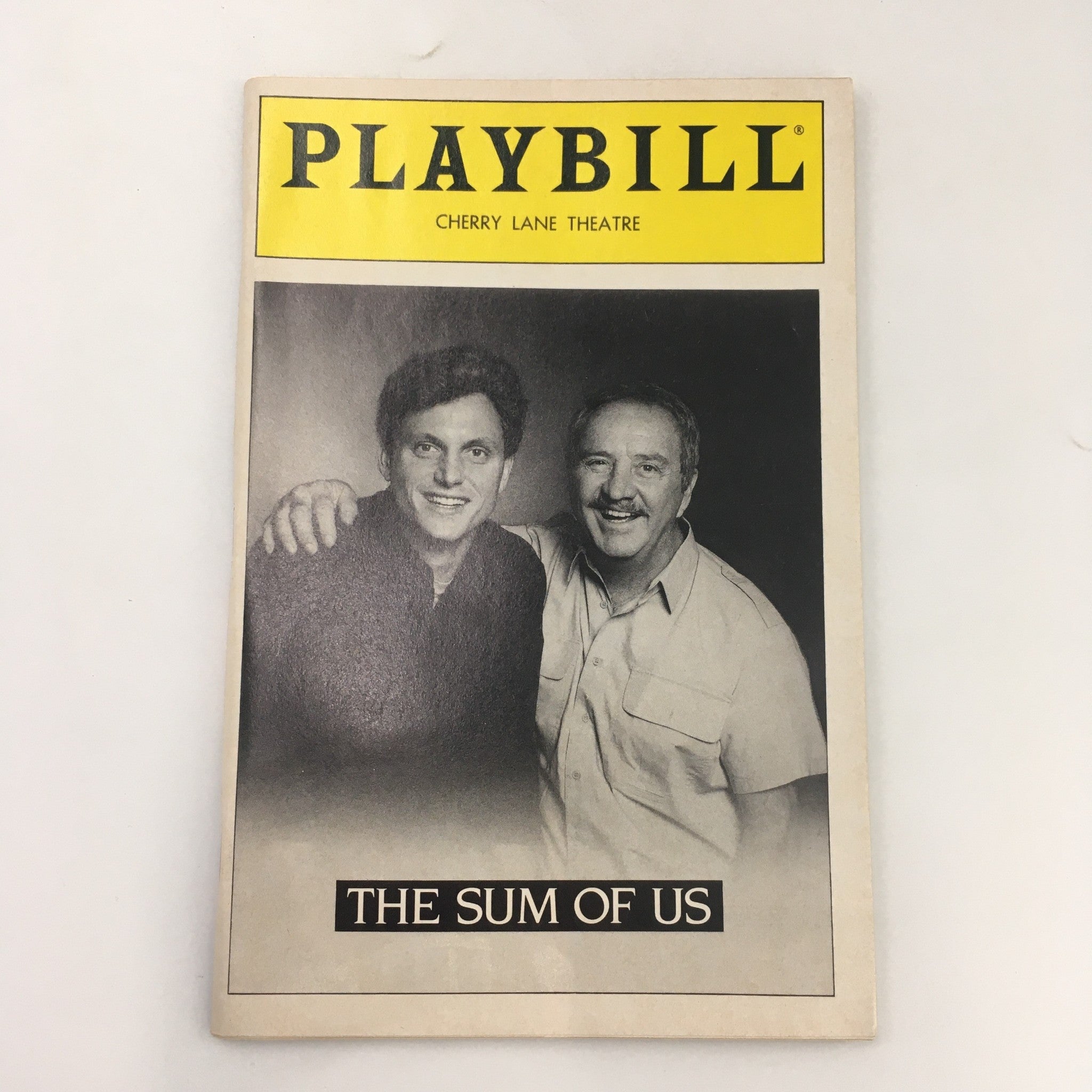 1990 Playbill from Cherry Lane Theatre featuring the production of 'The Sum of Us' with actors Tony Goldwyn and Richard Venture on the cover.