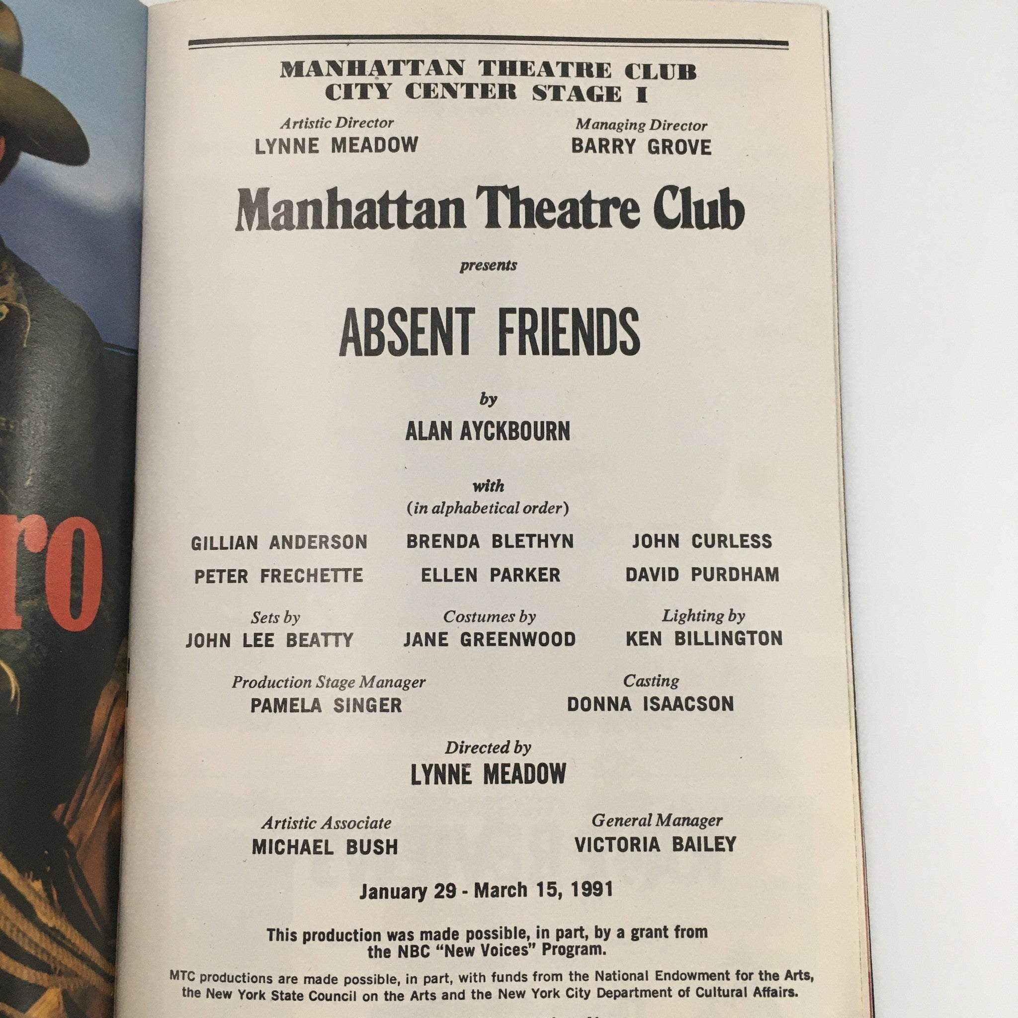 1991 Playbill Manhattan Theatre Club Presents Absent Friends by Alan Ayckbourn