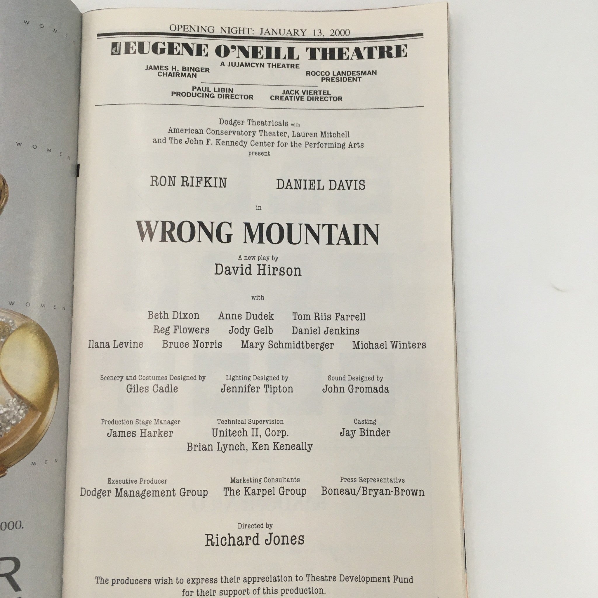 2000 Playbill Eugene O'Neill Theatre 'Wrong Mountain' Play by David Hirson