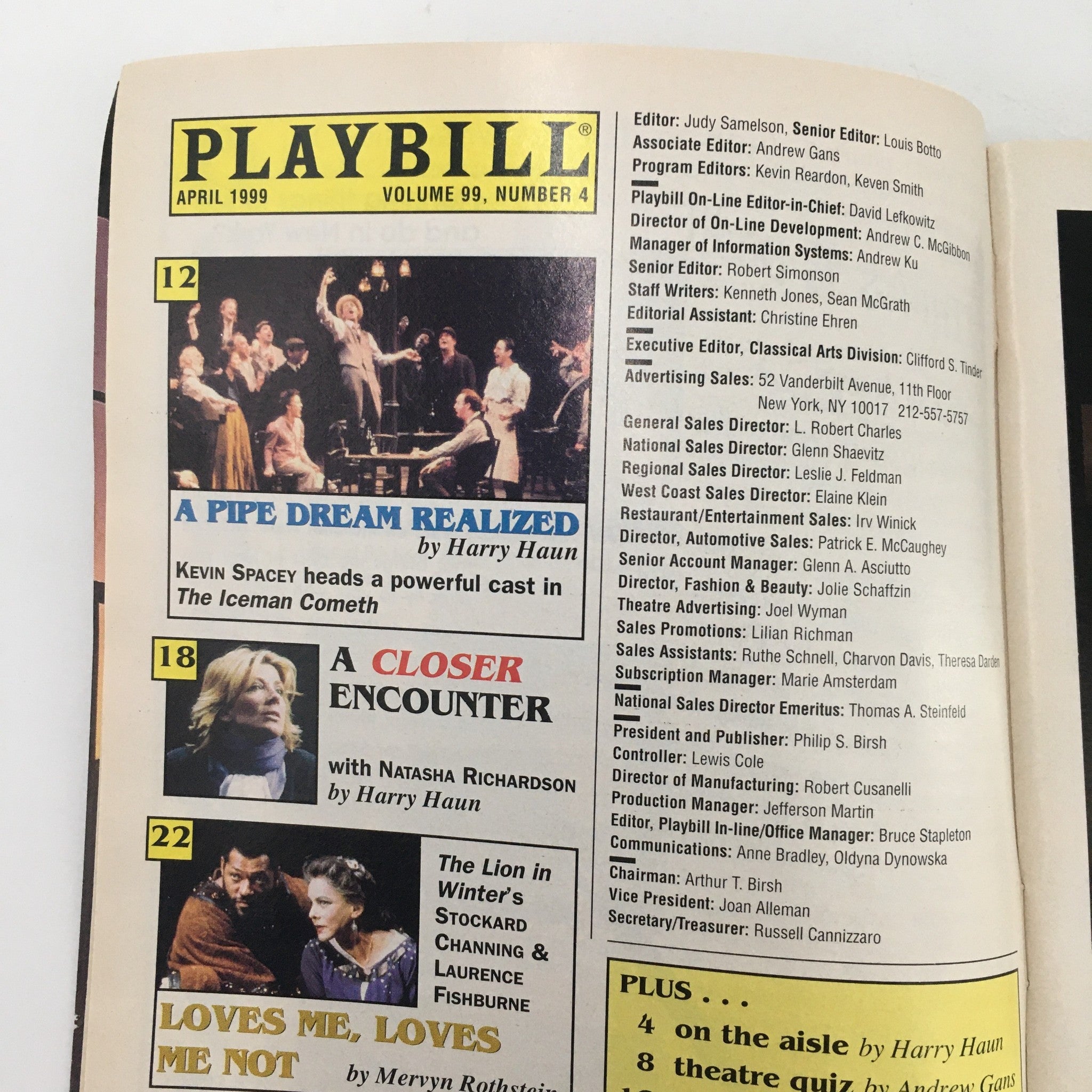 1999 Playbill The Music Box 'Closer' Written and Directed by Patrick Marber