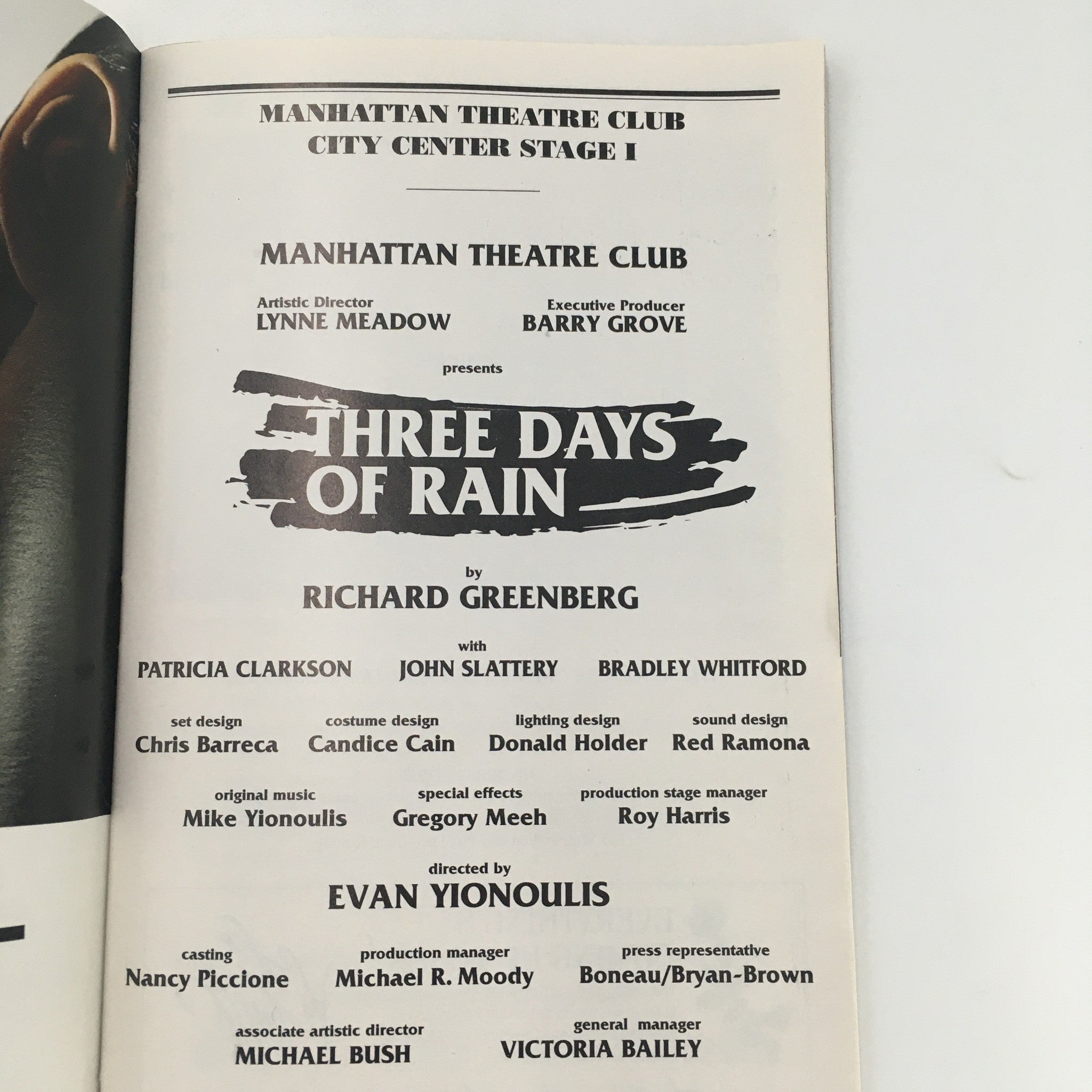 1997 Playbill Manhattan Theatre Club 'Three Days of Rain' by Richard Greenberg