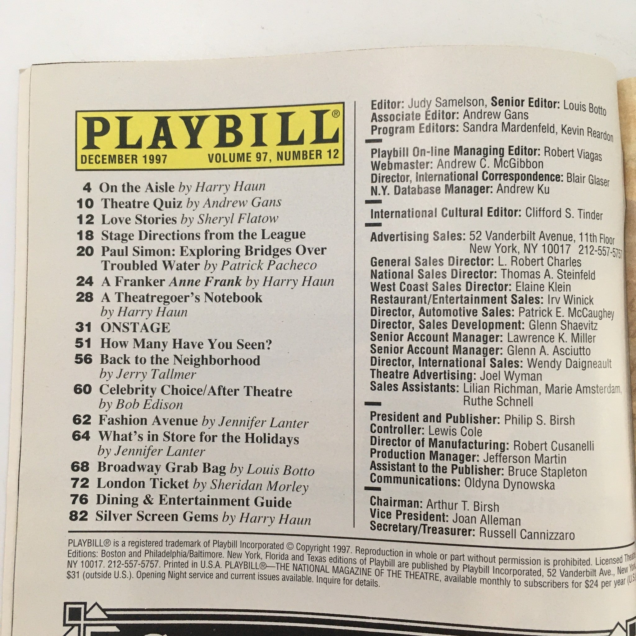 1997 Playbill Lincoln Theater Mitzi E. Newhouse 'Pride's Crossing' by Tina Howe