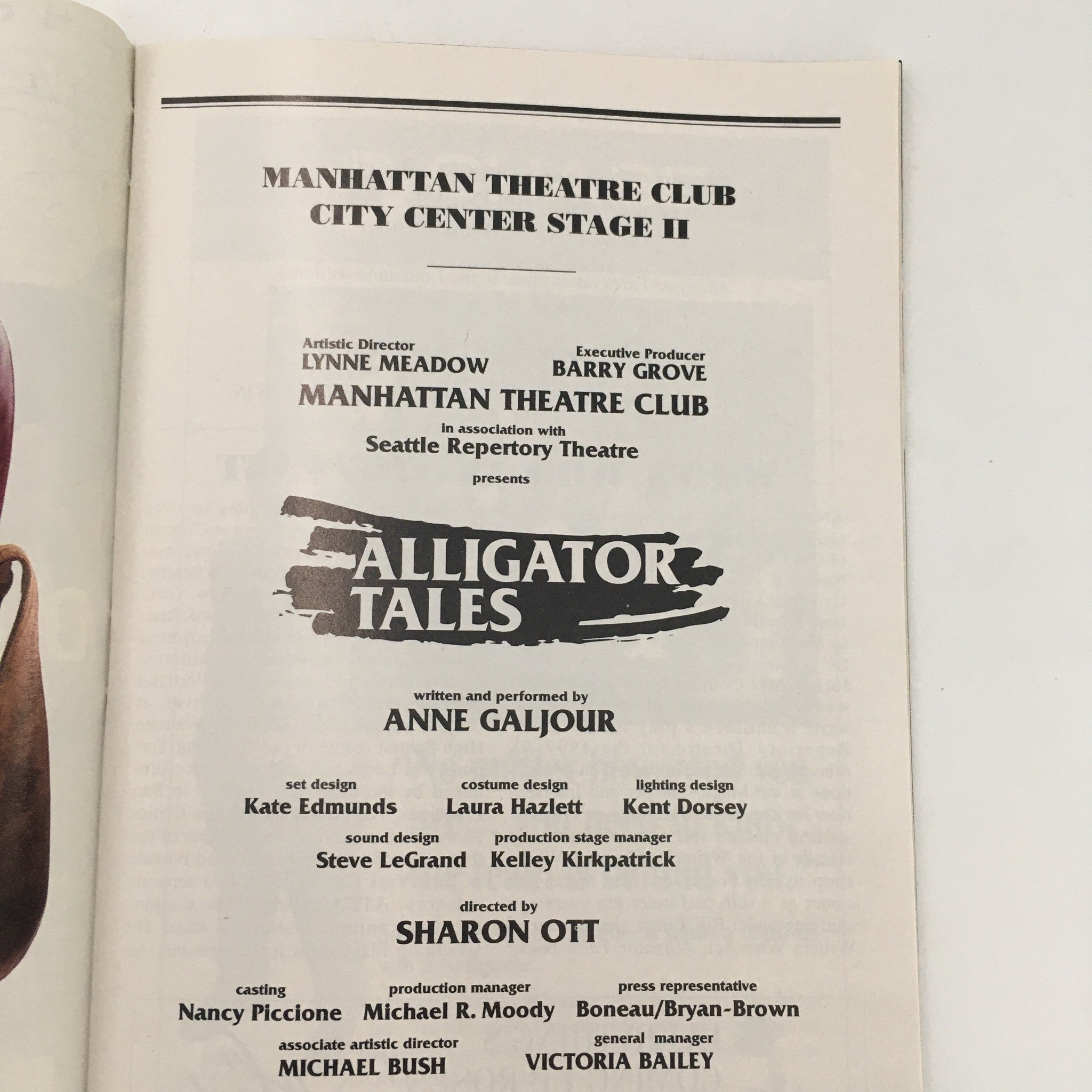 1997 Playbill Manhattan Theatre Club 'Alligator Tales' Written by Anne Galjour