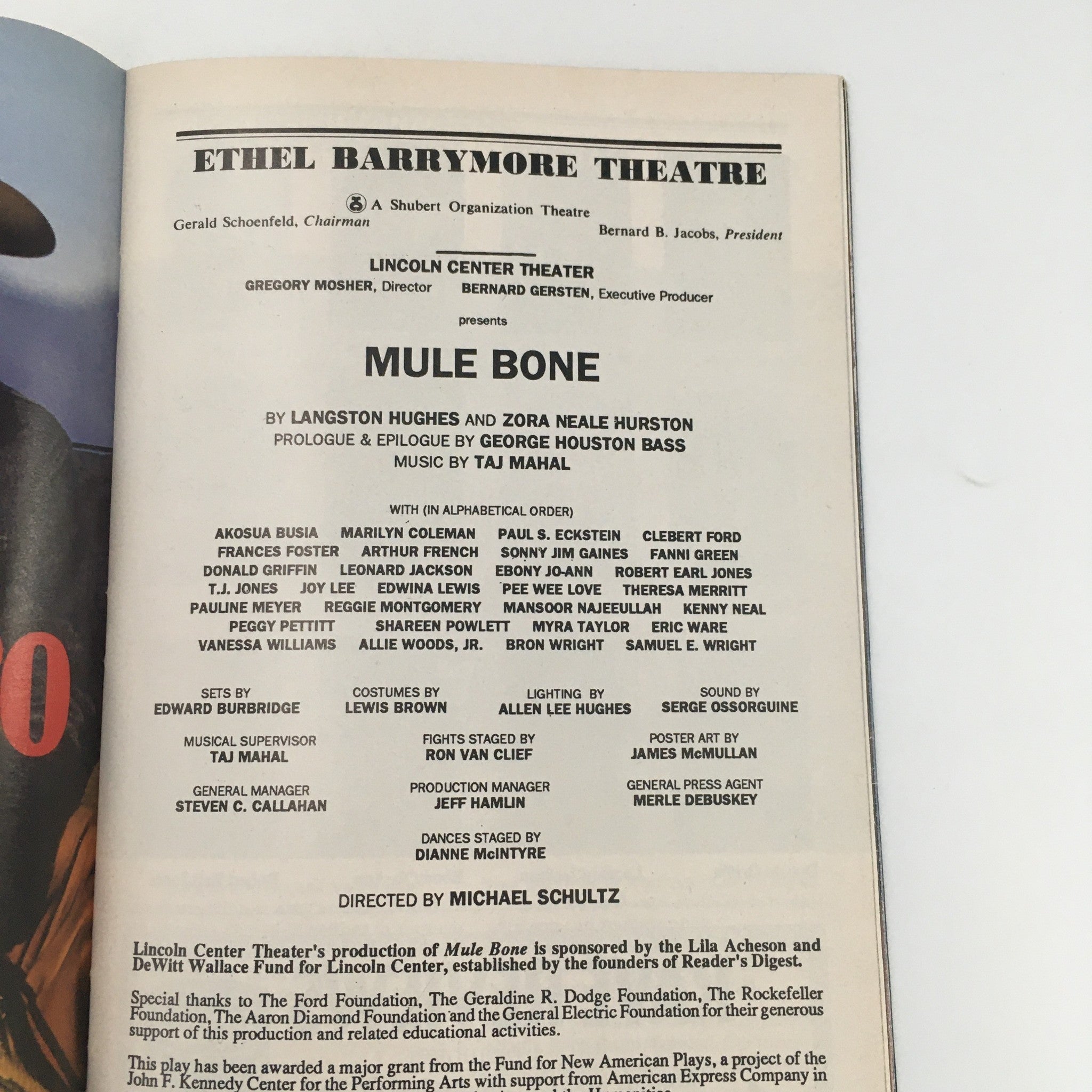 1991 Playbill Ethel Barrymore Theatre 'Mule Bone' by Zora Neale Hurston