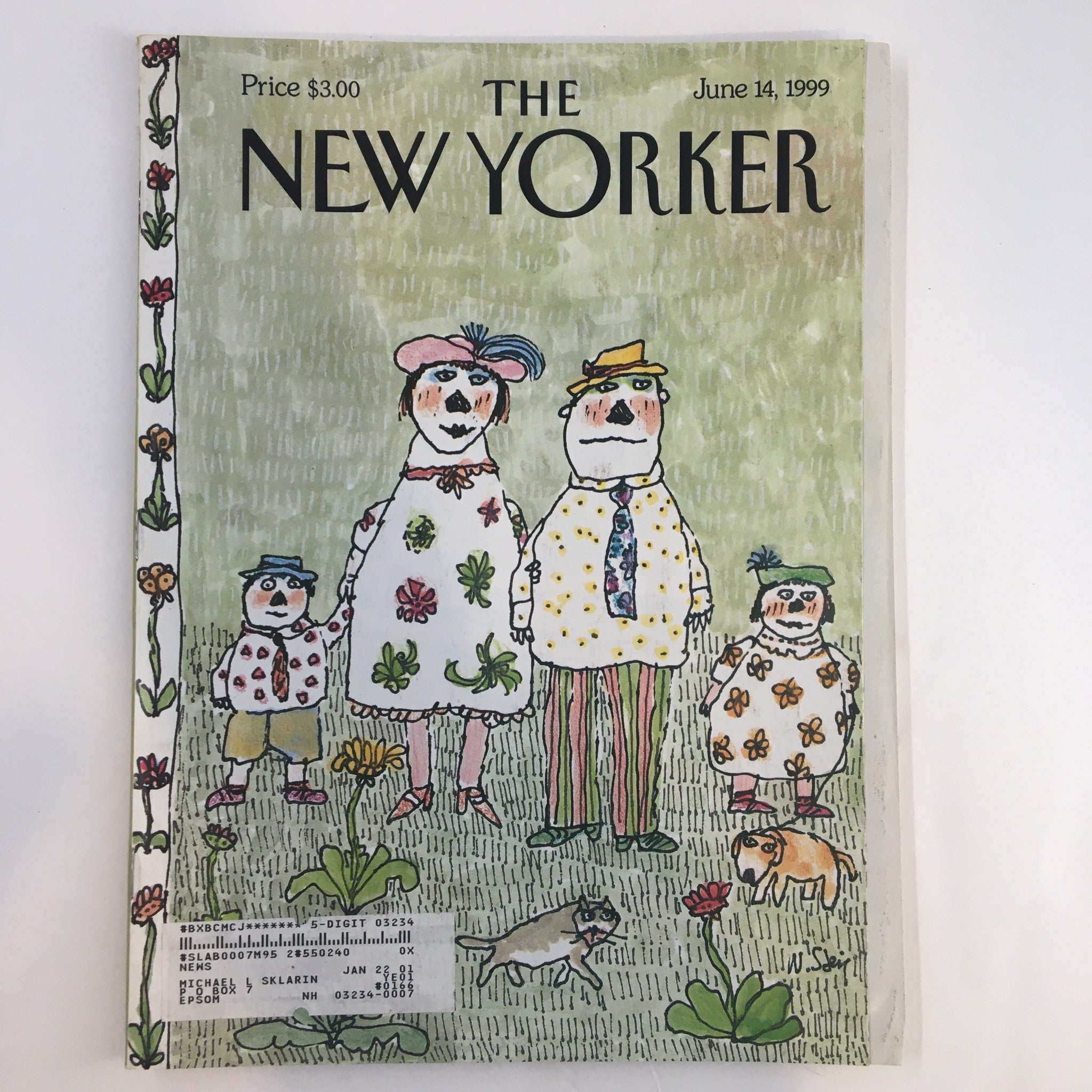 The New Yorker Full Magazine June 14 1999 featuring the whimsical cover illustration 'Family Portrait' by William Steig, depicting a colorful family in a playful outdoor setting.