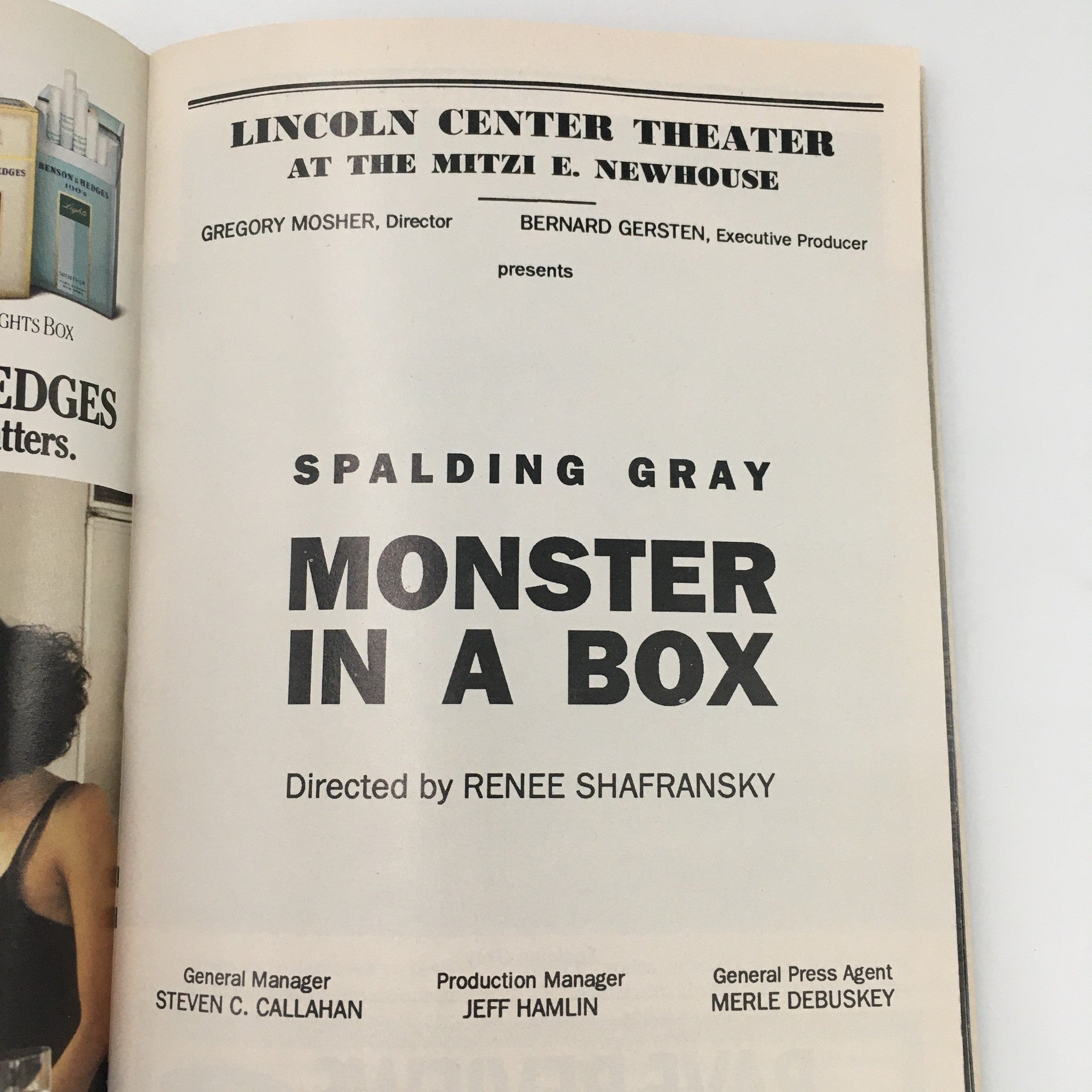 1990 Playbill The Mitzi E. Newhouse 'Monster In A Box' by Spalding Gray