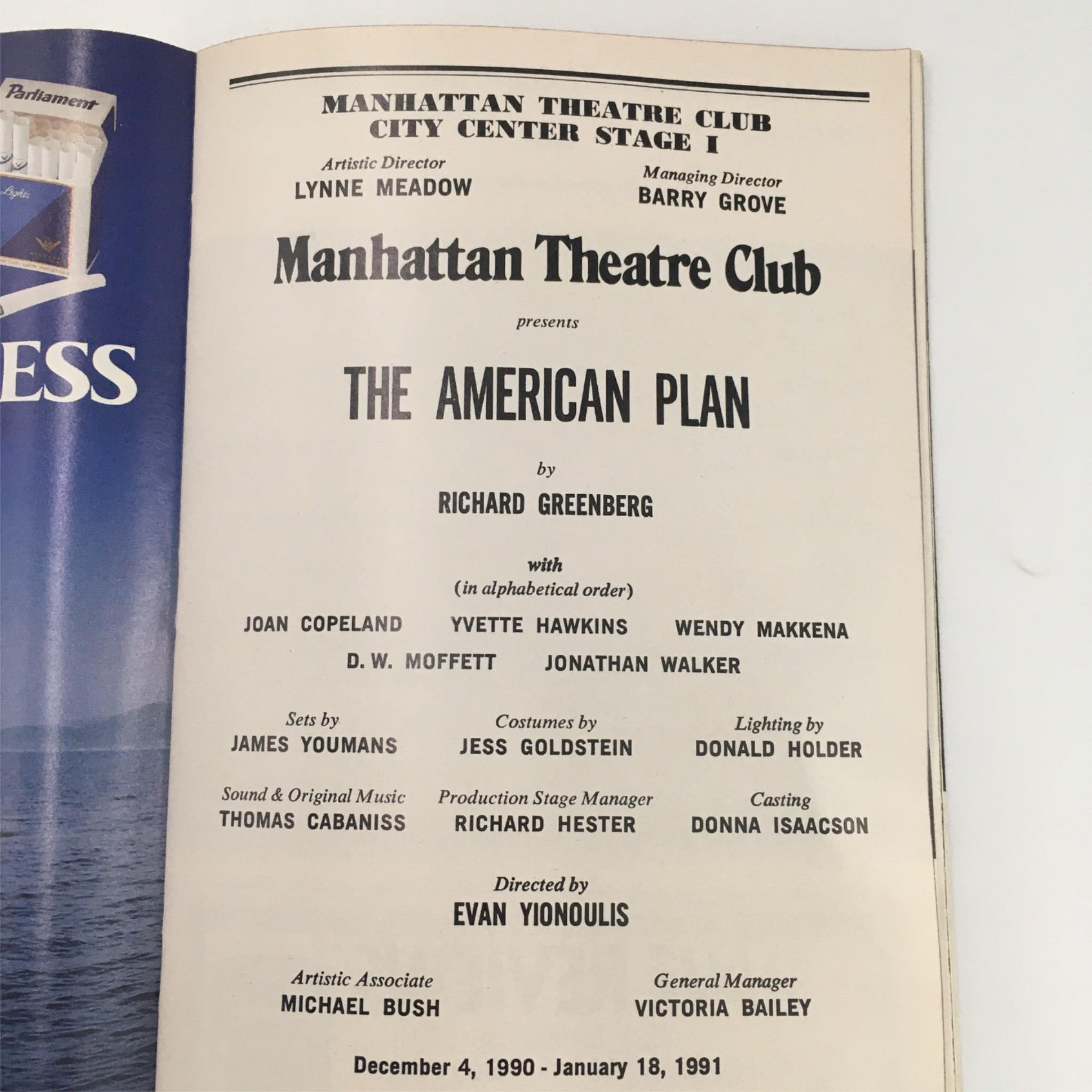 1991 Playbill Manhattan Theatre Club ‘The American Plan’ Richard Greenberg