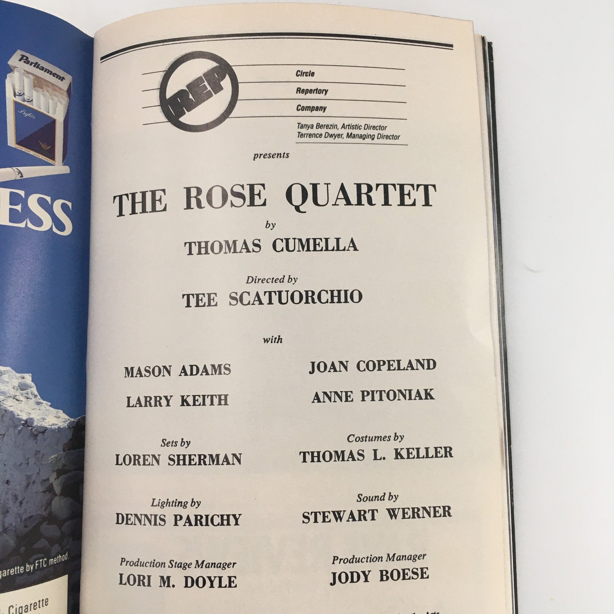 1991 Playbill Circle Repertory Company ‘The Rose Quartet’ Thomas Cumella