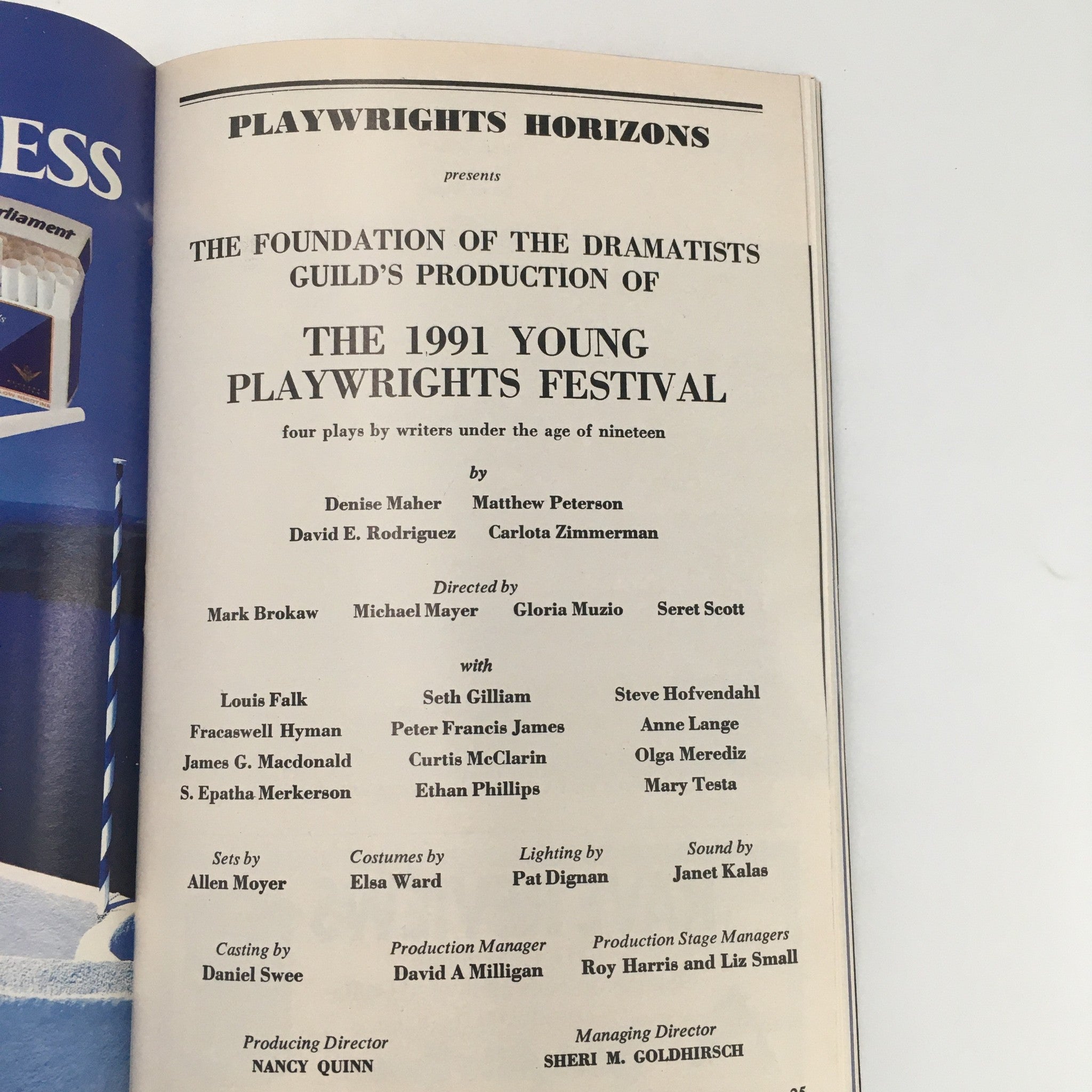 1991 Playbill Playwrights Horizons The 1991 10th Young Playwrights Festival