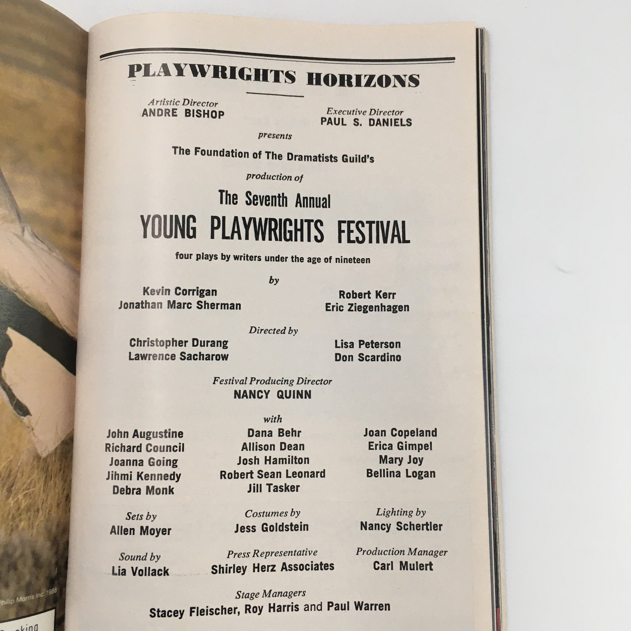 1988 Playbill Playwrights Horizons ‘7th Annual Young Playwrights Festival’